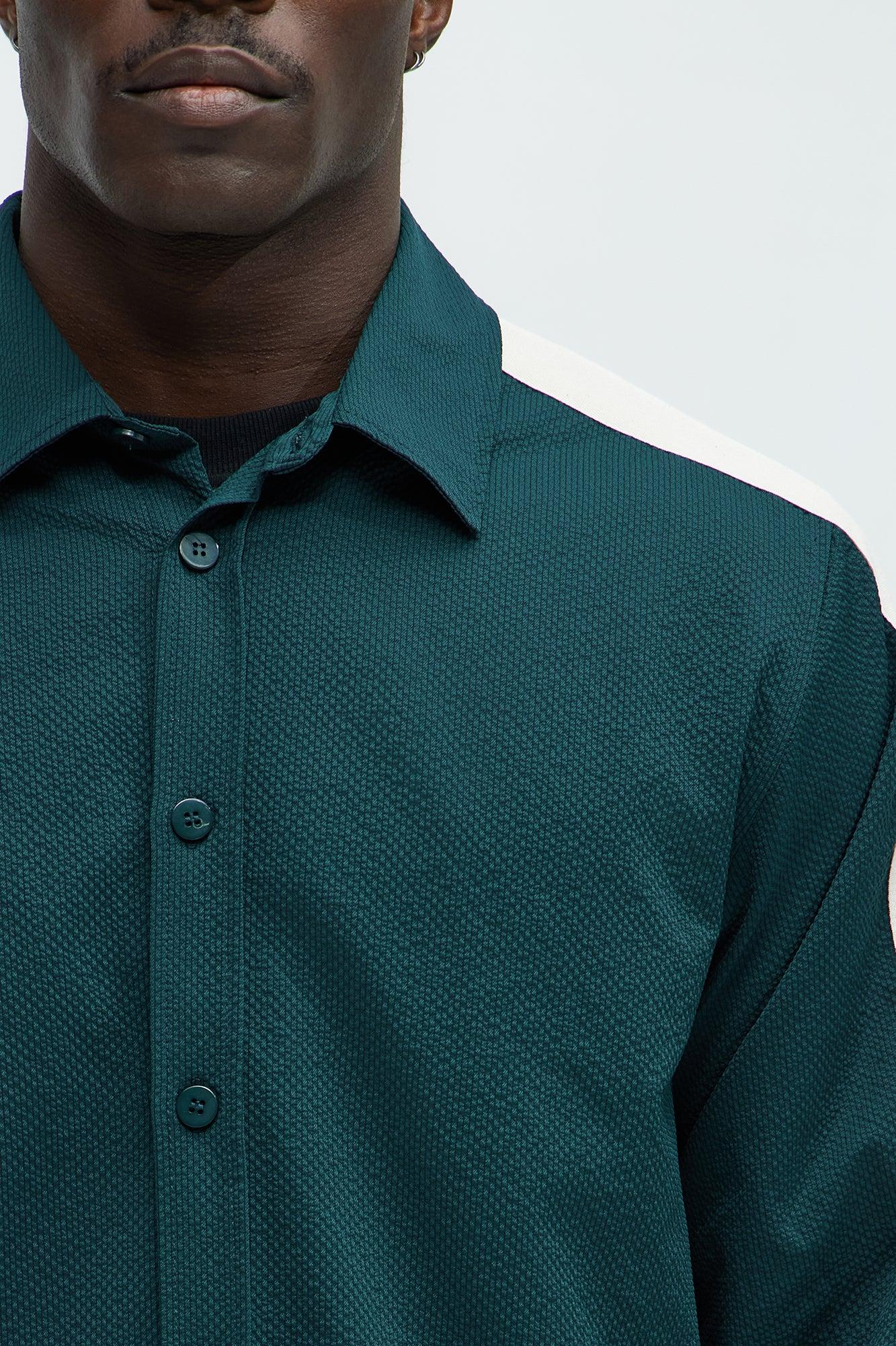 Crinkle Texture Taped Button Up - Green Product Image