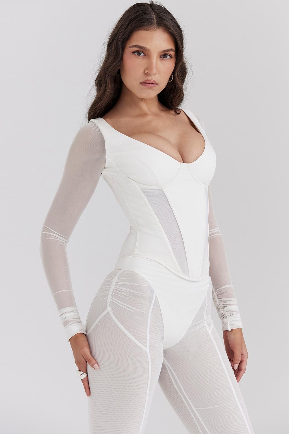 Araminta  white long sleeve mesh corset Product Image
