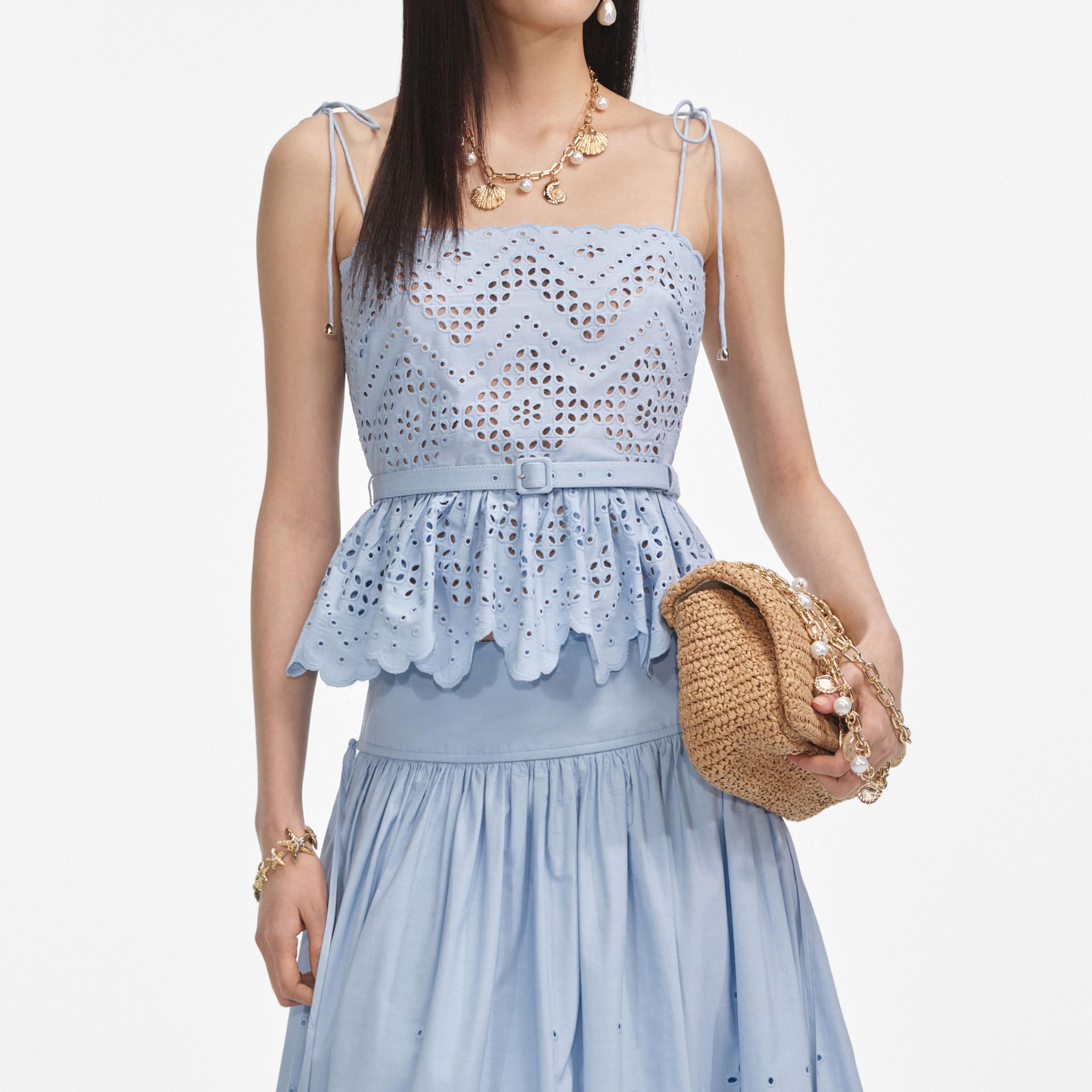 Blue Cotton Broderie Top Product Image