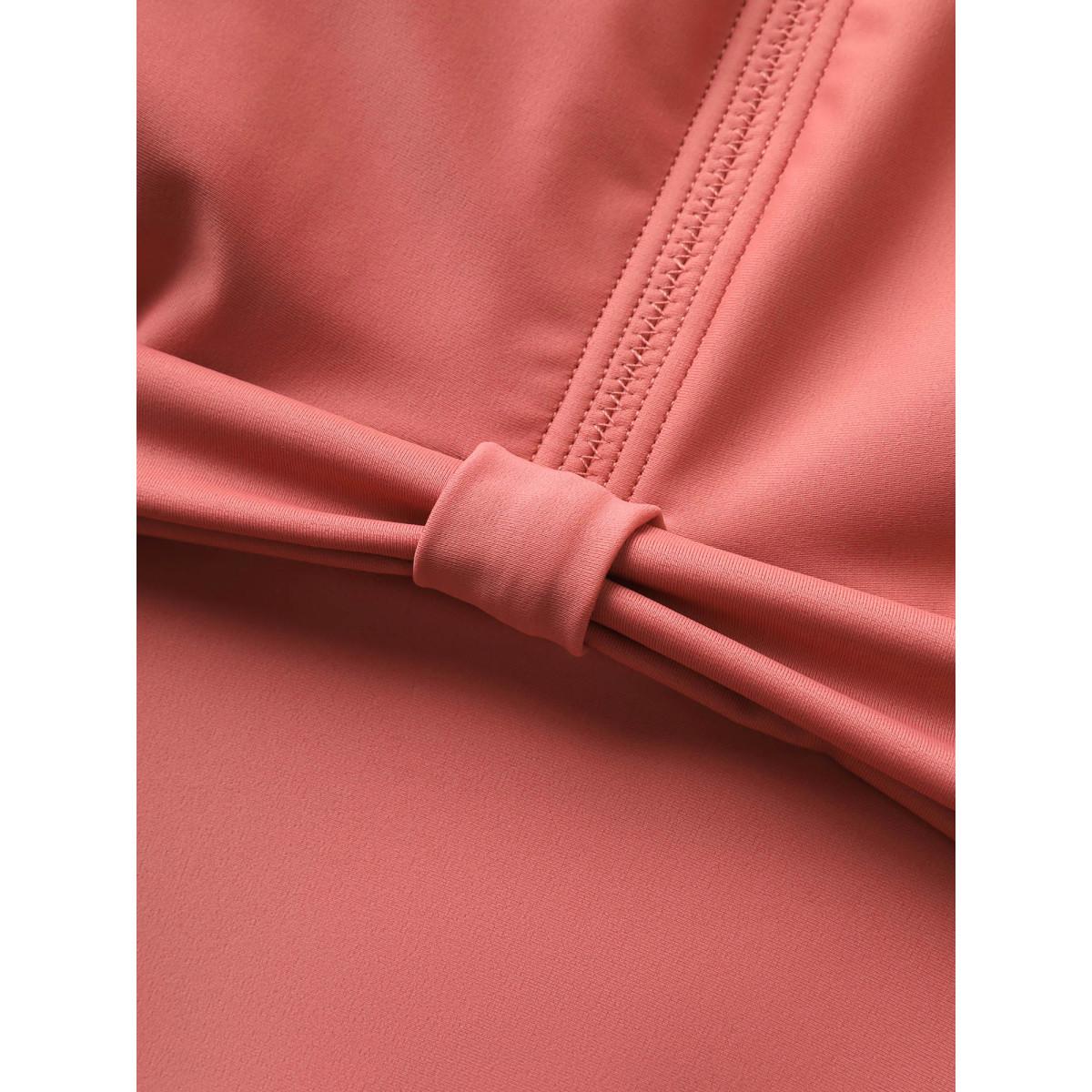 Plus Size Solid Gathered Tiered Ruffle Sleeve Swim Dress Women's Swimwear Rust Beach Bodycon V-neck High stretch Curve Swim Dresses BloomChic 14-16/1X Product Image