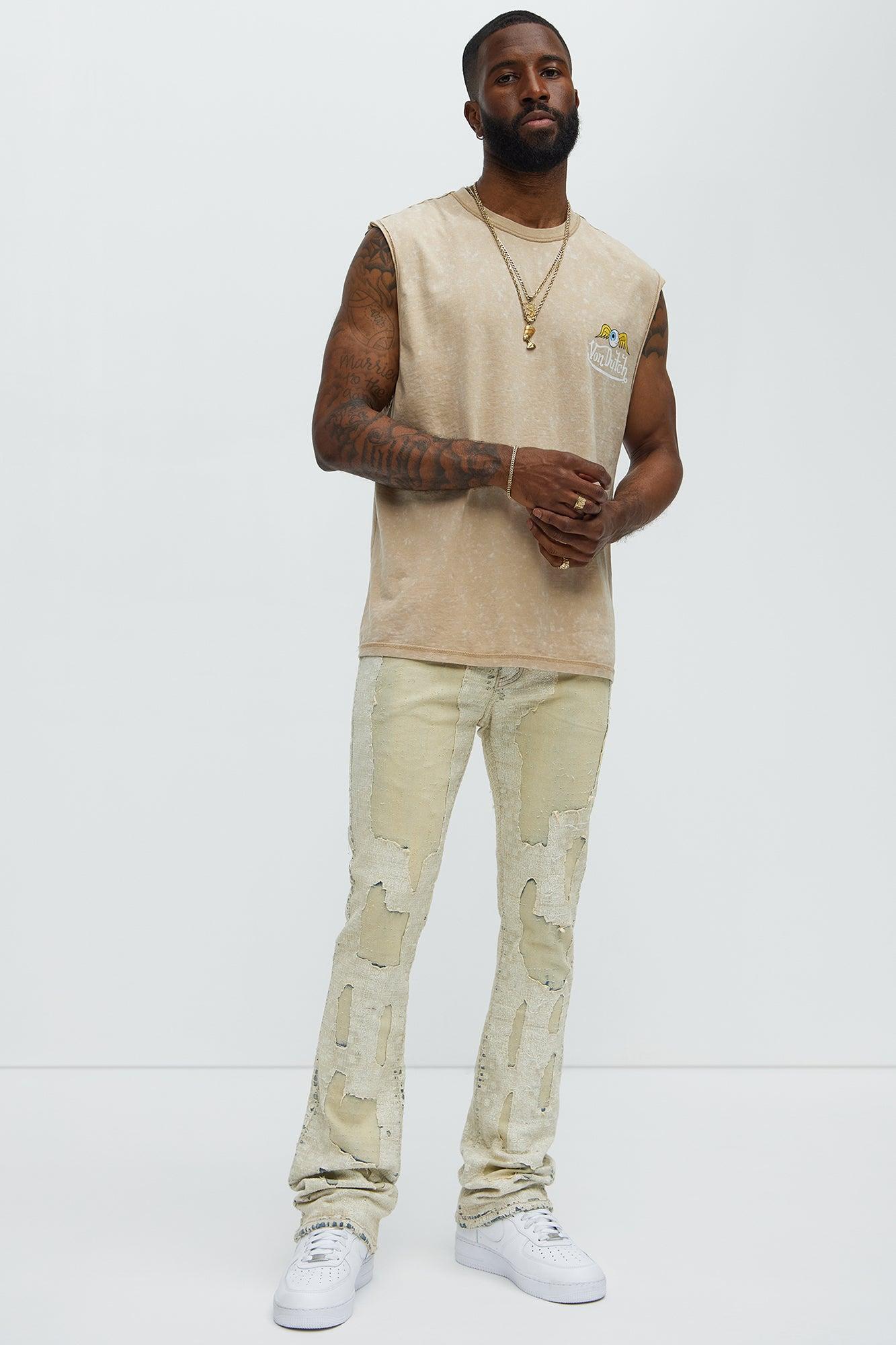 Shredded Shock Distressed Stacked Skinny Flare Jeans - Light Wash Product Image