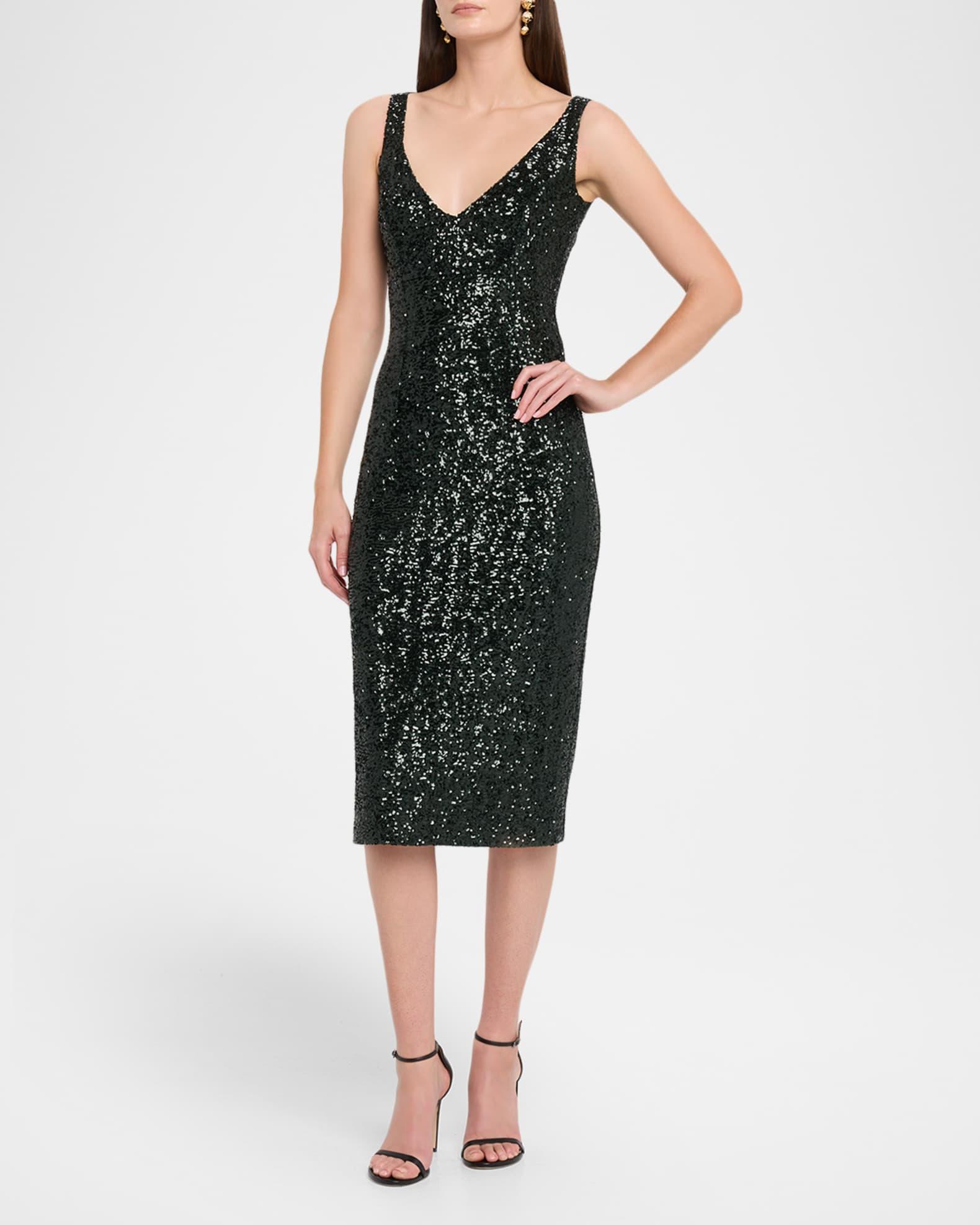 Portrait-Neck Sleeveless Sequined Stretch Dress Product Image