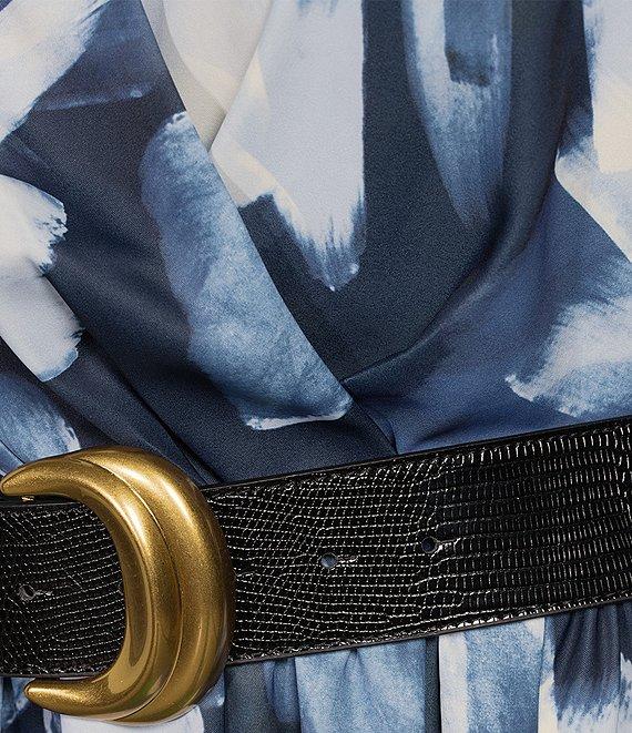 Donna Karan Plus Size V-Neck Long Sleeve Belted Fit and Flare Midi Dress Product Image