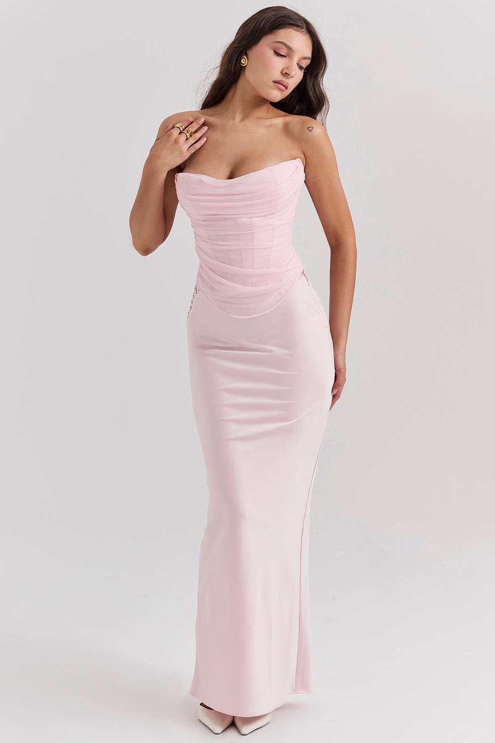 Giuliana  ballerina pink satin maxi skirt Product Image