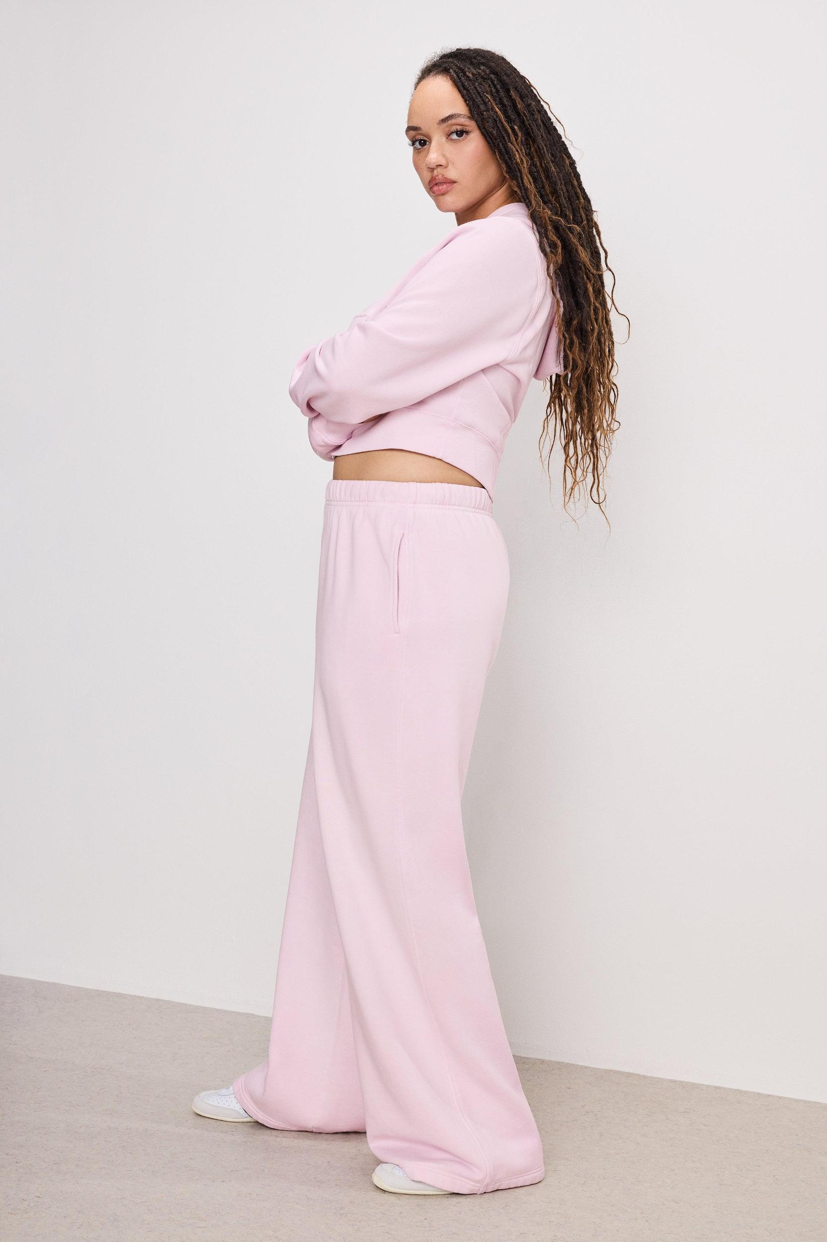 BRUSHED FLEECE WIDE LEG SWEATPANTS | WASHED COTTON CANDY PINK001 Product Image