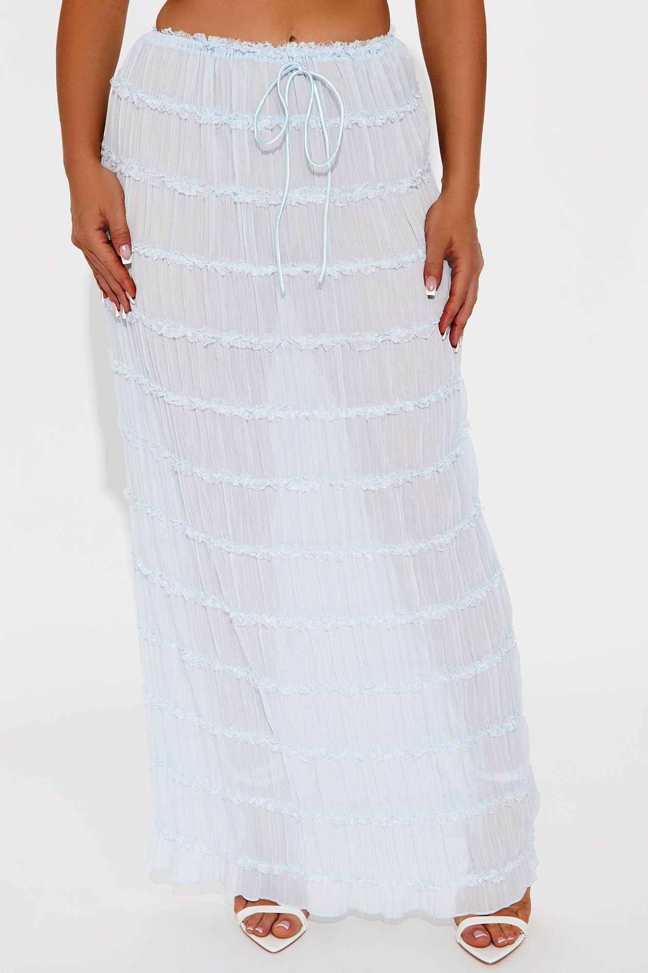 Delilah Tiered Sheer Maxi Skirt - Light Blue Product Image