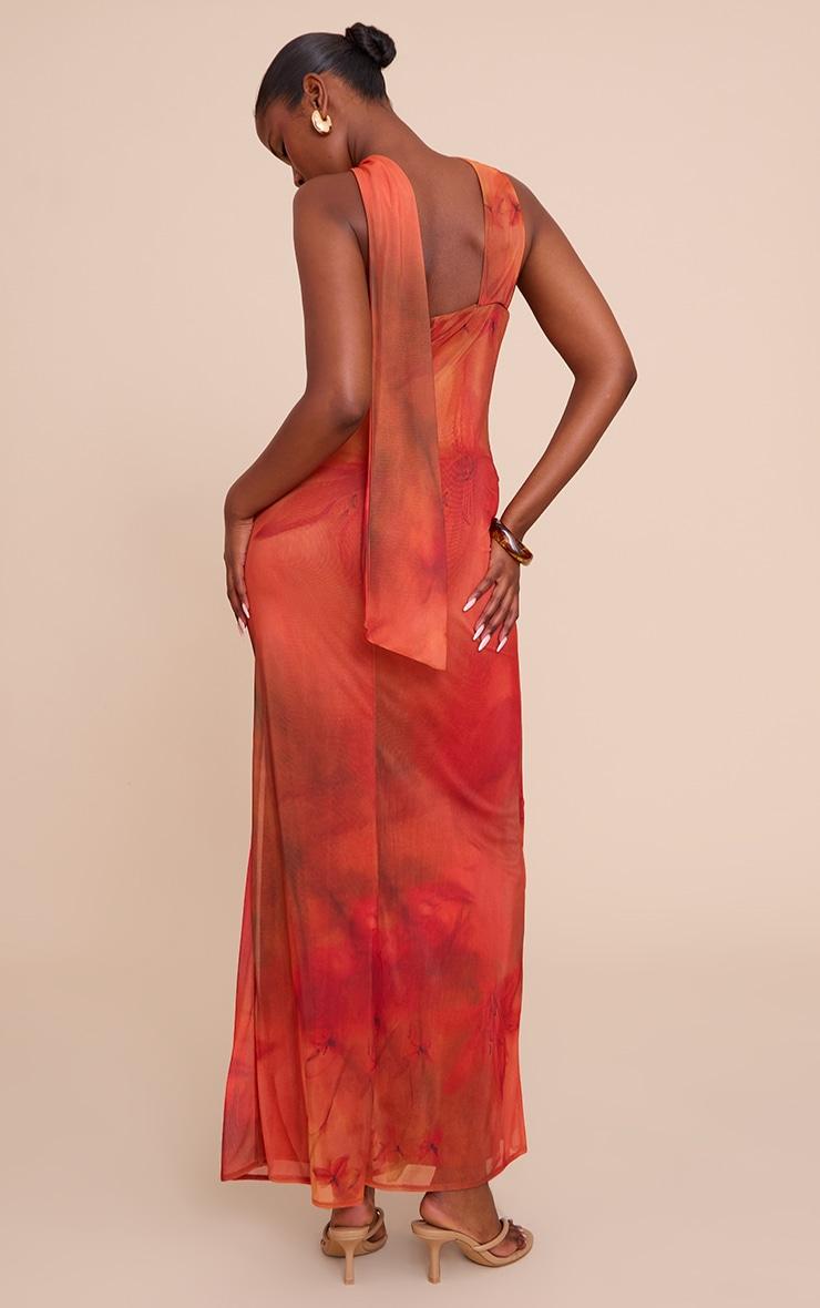 Red Printed Chiffon Frill Details Strappy Maxi Dress Product Image