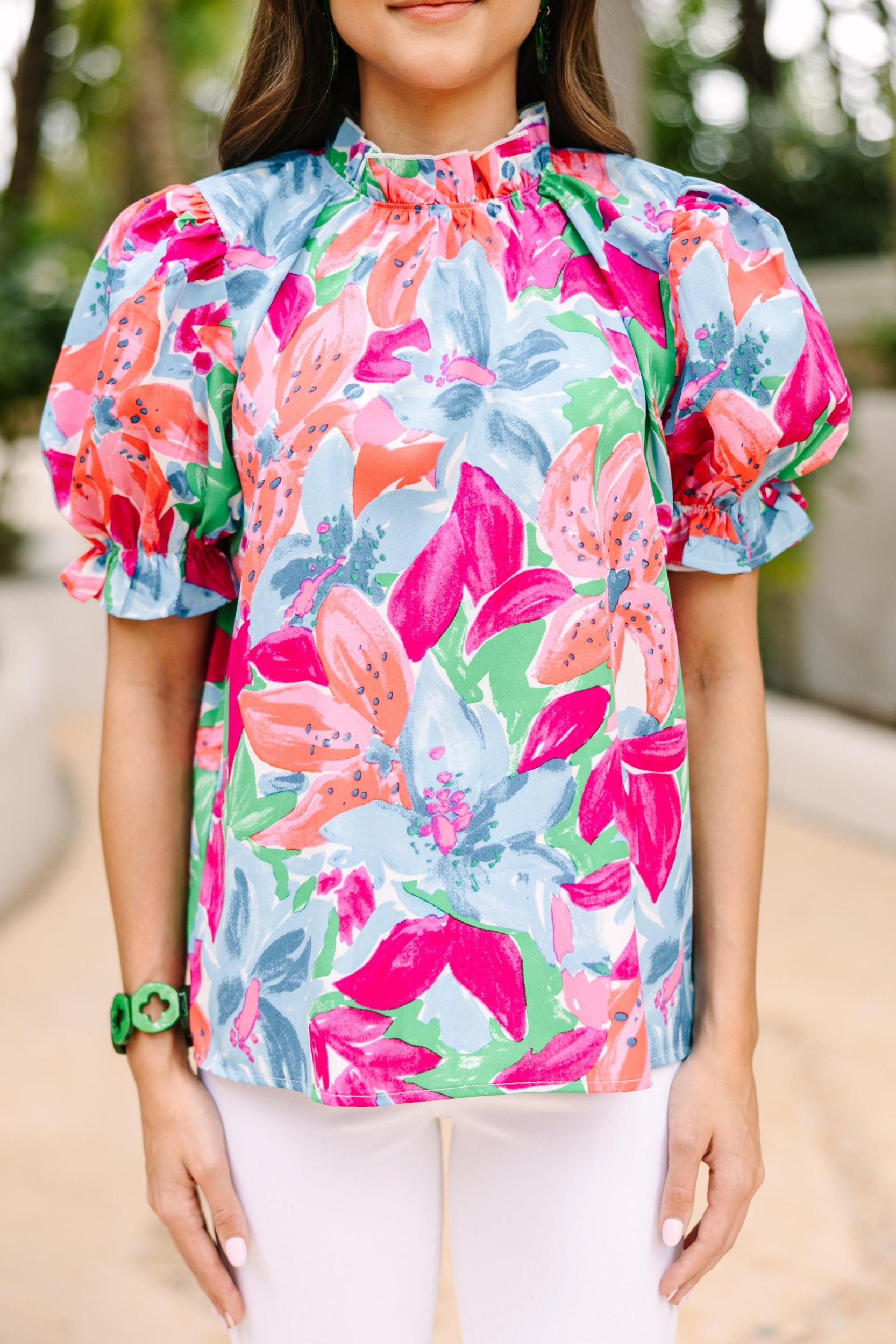 Say You Love Me Blue Floral Blouse Female Product Image