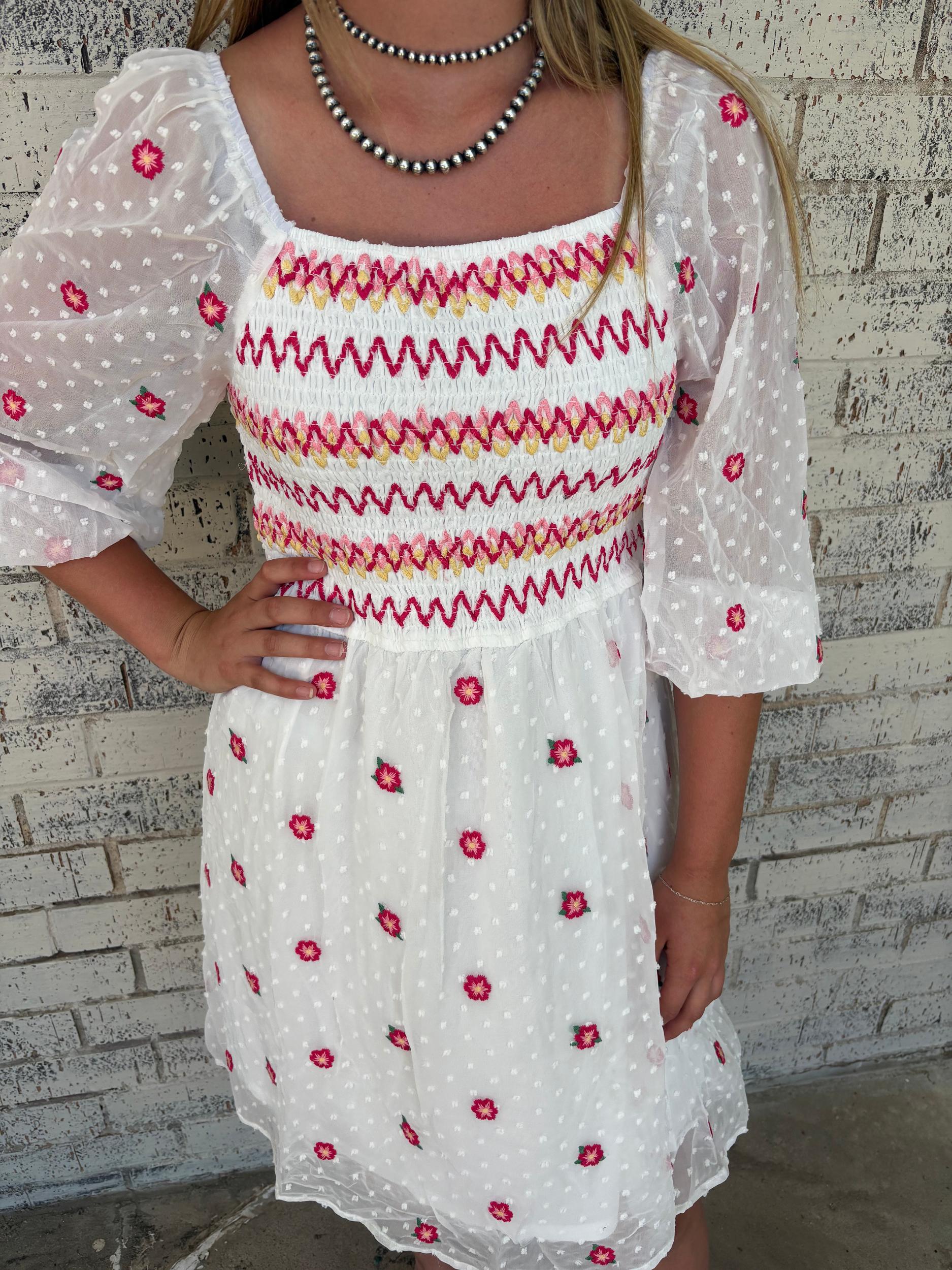 Ivory Floral Embroidered Dress Product Image