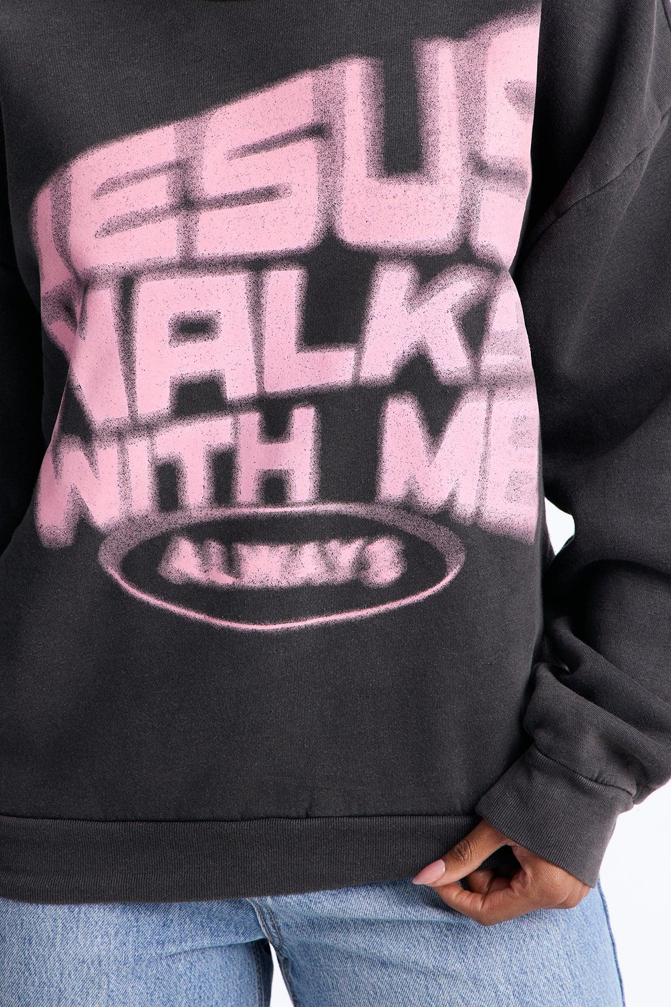 Jesus Walks Washed Crew Sweatshirt - Black Wash Female Product Image