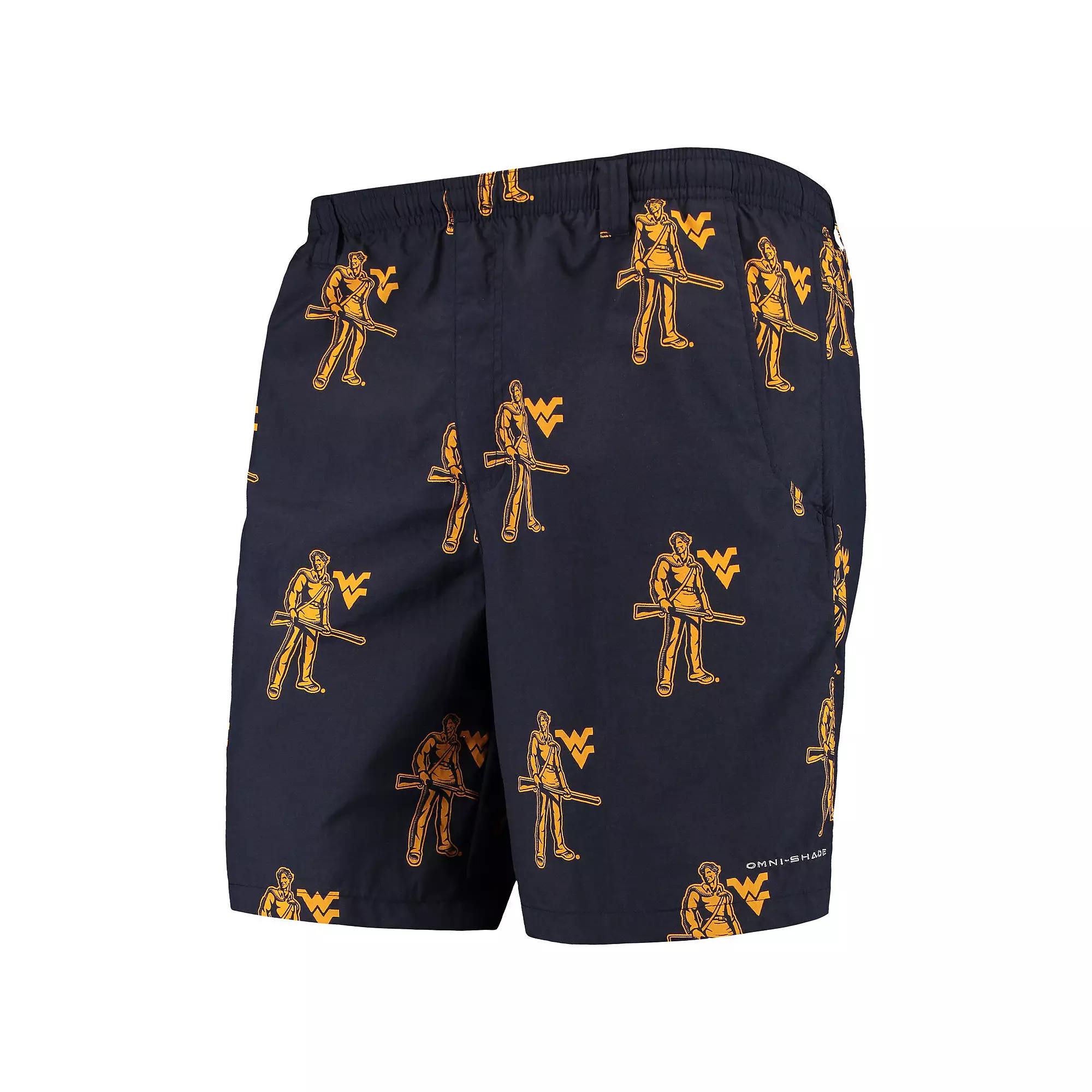 Men's Columbia Navy West Virginia Mountaineers PFG Backcast II 8" Omni-Shade Team Hybrid Shorts,  Product Image