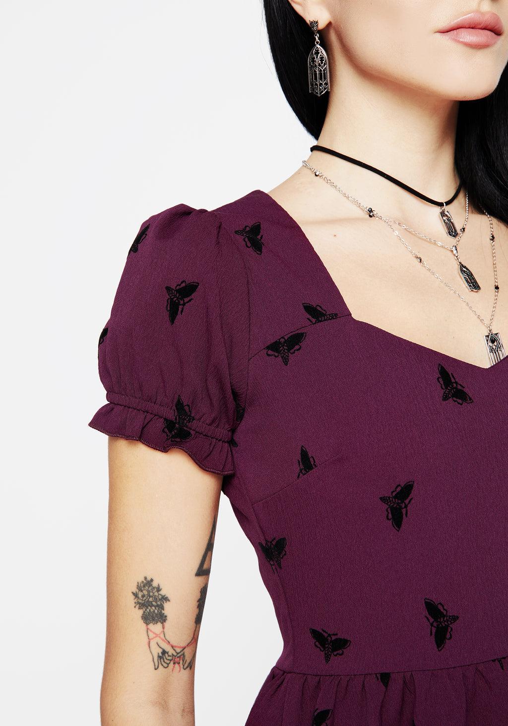 Styx Moth Flocked Velour Print Mini Dress Product Image