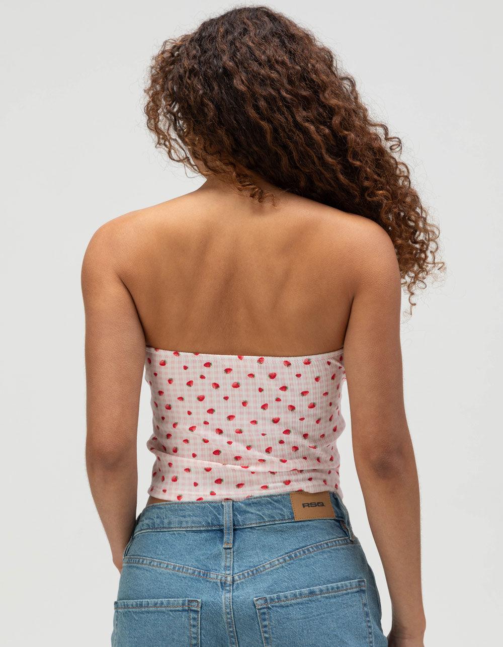 FULL TILT Strawberry Hanky Womens Tube Top - WHITE COMBO Product Image