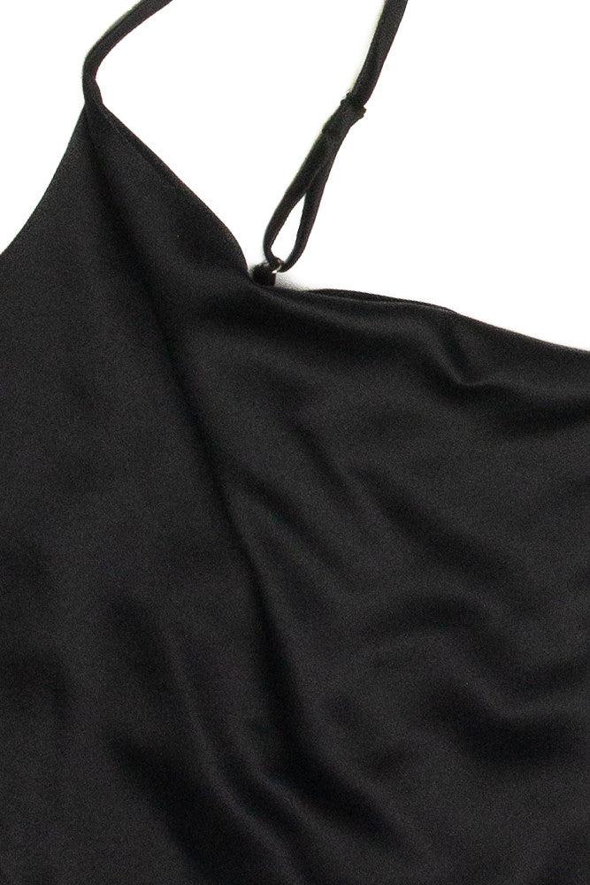 Black Lace Up Back Satin Crop Top Product Image