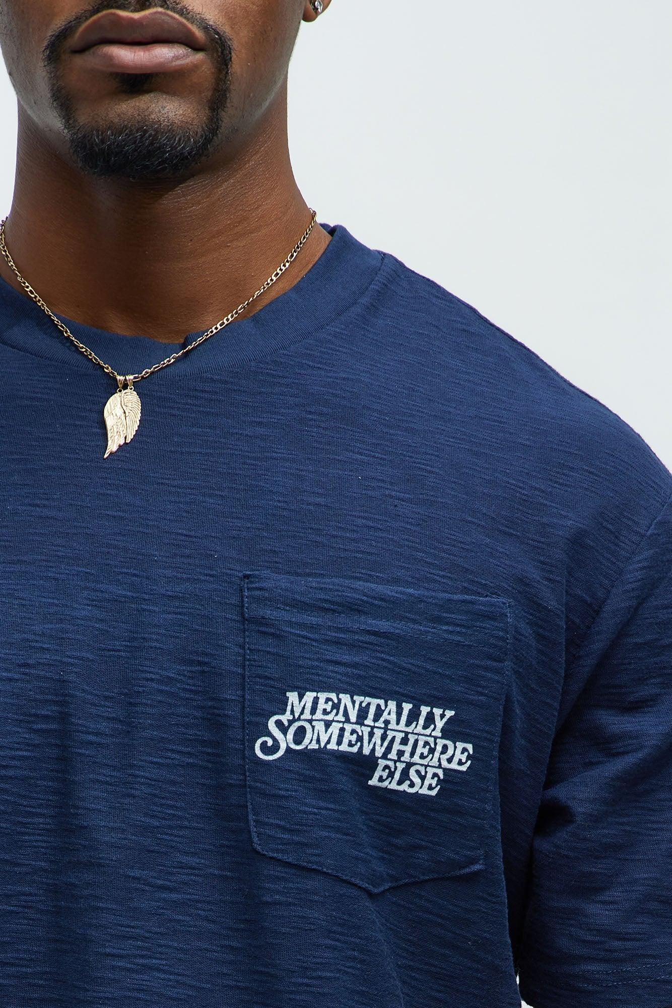 Mentally Somewhere Else Textured Short Sleeve Tee - Navy Product Image