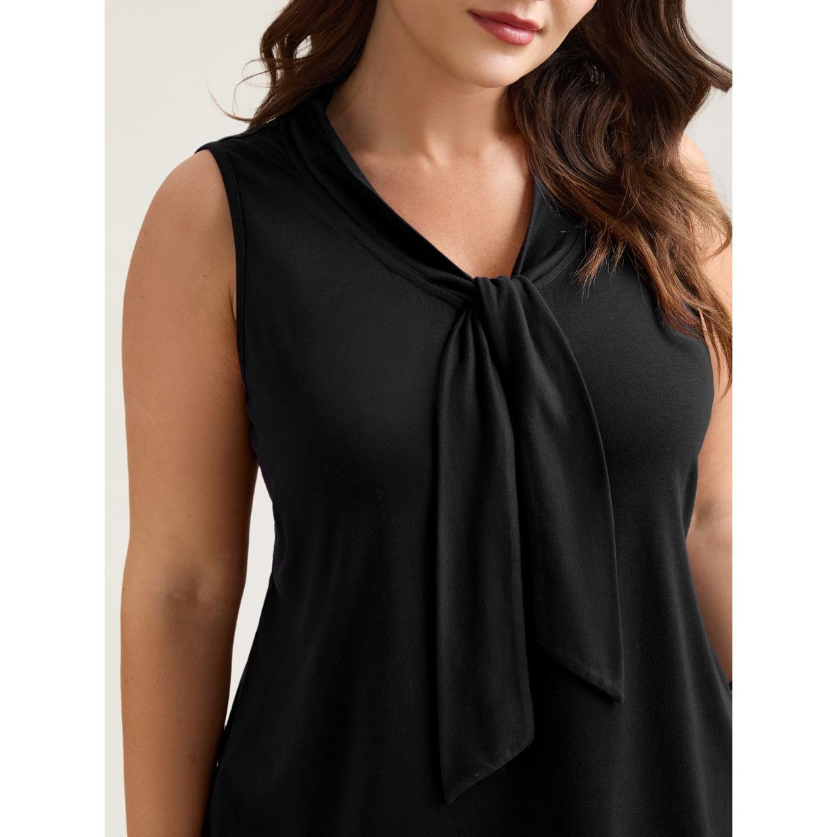 Plus Size Knotted Neckline Fitted Sleeveless Blouse Women Black At the Office Non Ribbon-tied collar Work Tank Tops Camis BloomChic 10/M Product Image