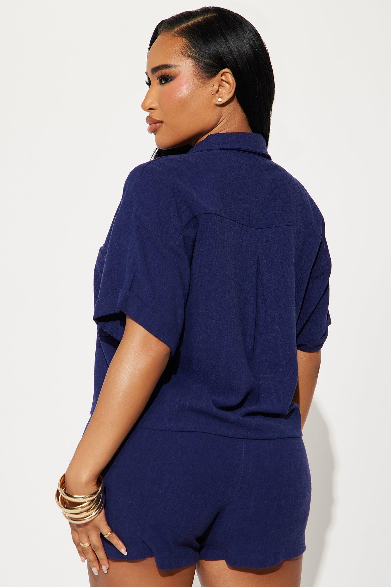 Laura Linen Short Set - Navy Product Image