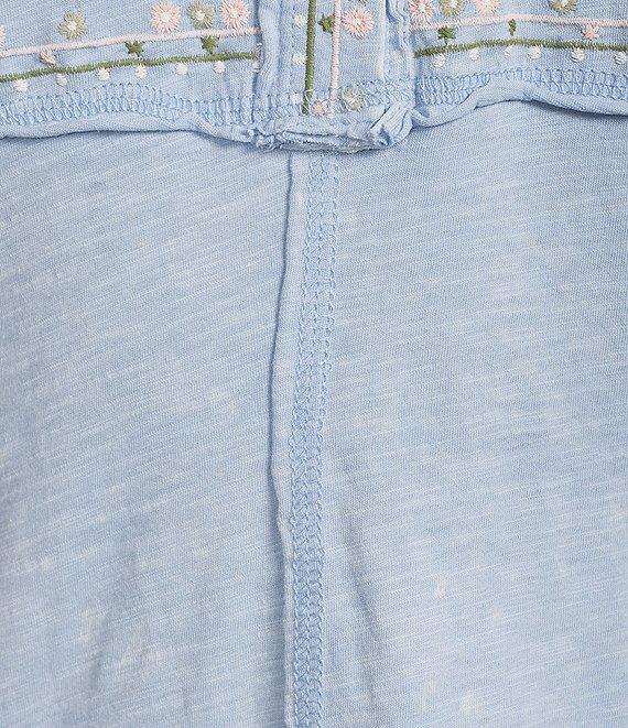 Reba Sedona Jersey Knit V-Neck Long Sleeve Embroidered Henley Top Product Image