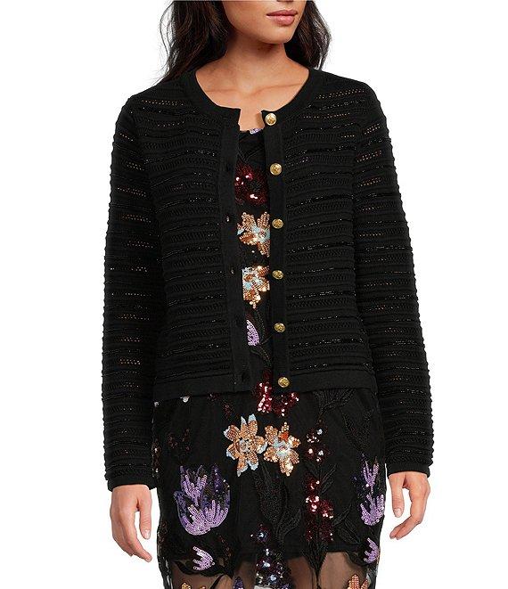 Sam Edelman Beaded Button Banded Long Sleeve Cropped Cardigan Product Image