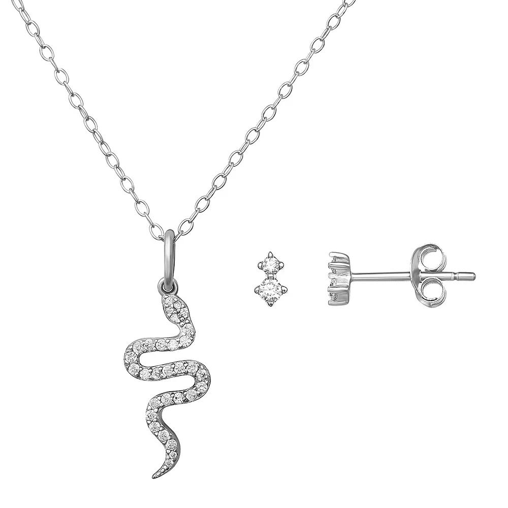 PRIMROSE Sterling Silver Cubic Zirconia Earring & Snake Necklace Set, Women's Product Image