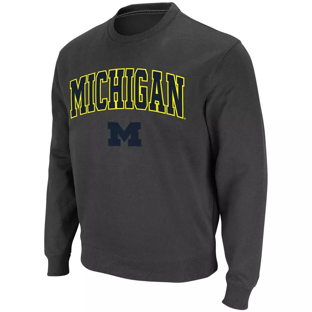 Men's Colosseum Charcoal Michigan Wolverines Arch & Logo Crew Neck Sweatshirt,  Product Image