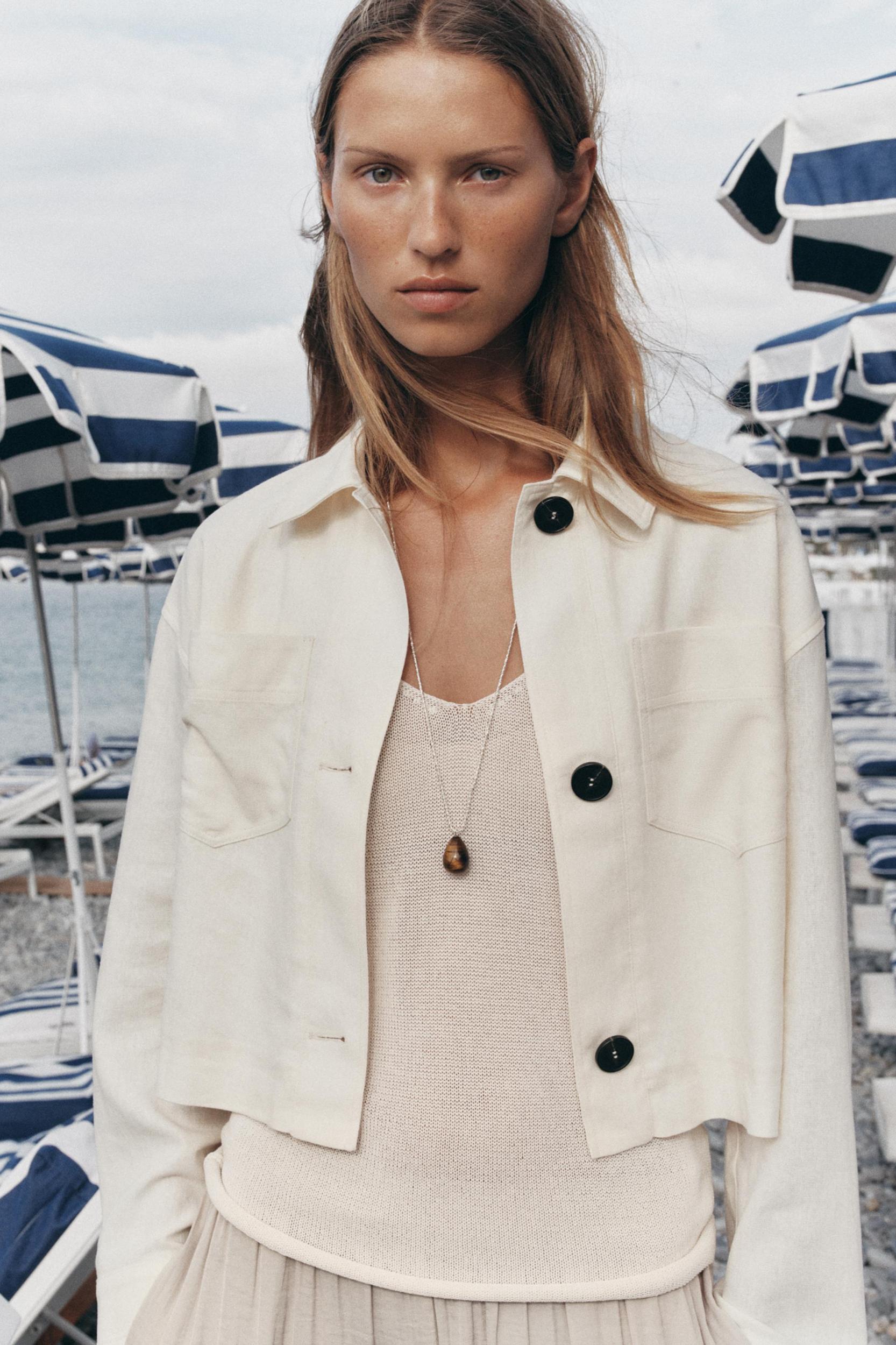 LINEN JACKET WITH CONTRAST SLEEVES Product Image