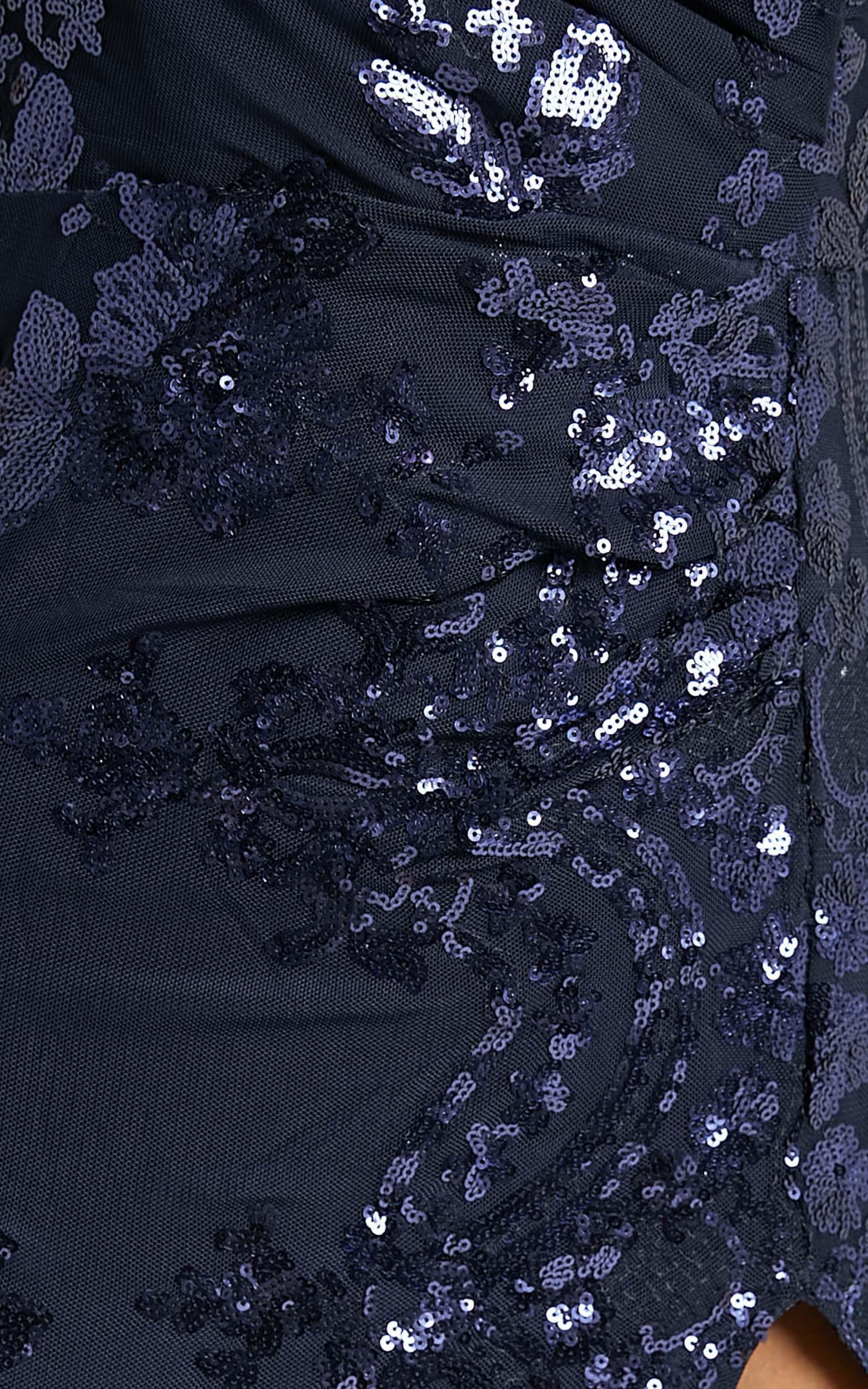 Out Till Dawn Maxi Dress - Thigh Split Dress in Navy Sequin Product Image