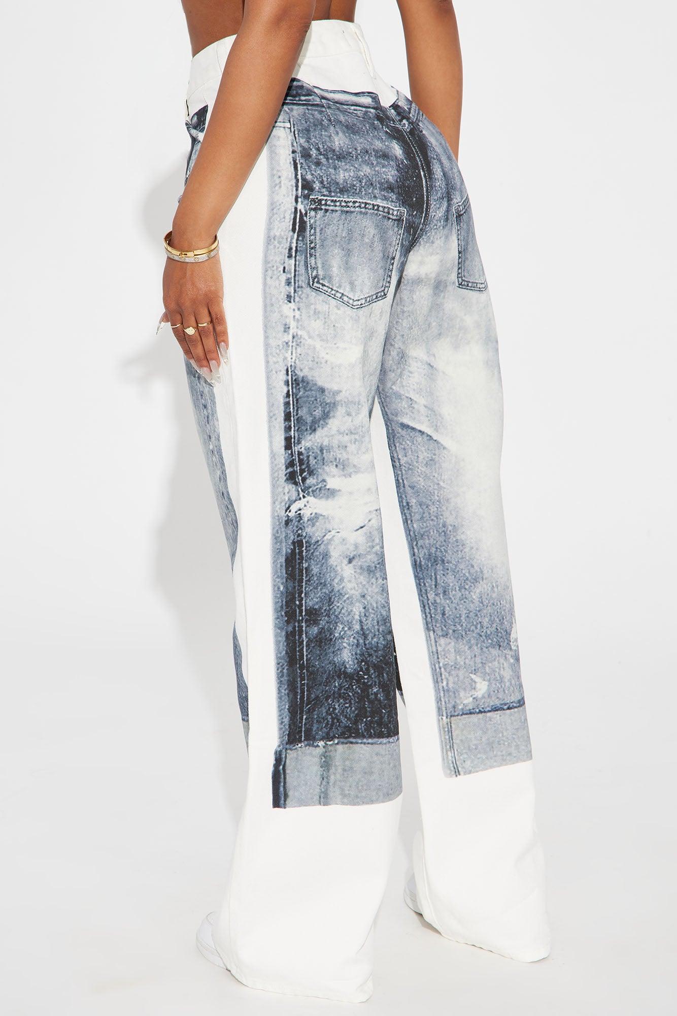Perfect Illusions Denim Printed Straight Leg Jeans - White Product Image