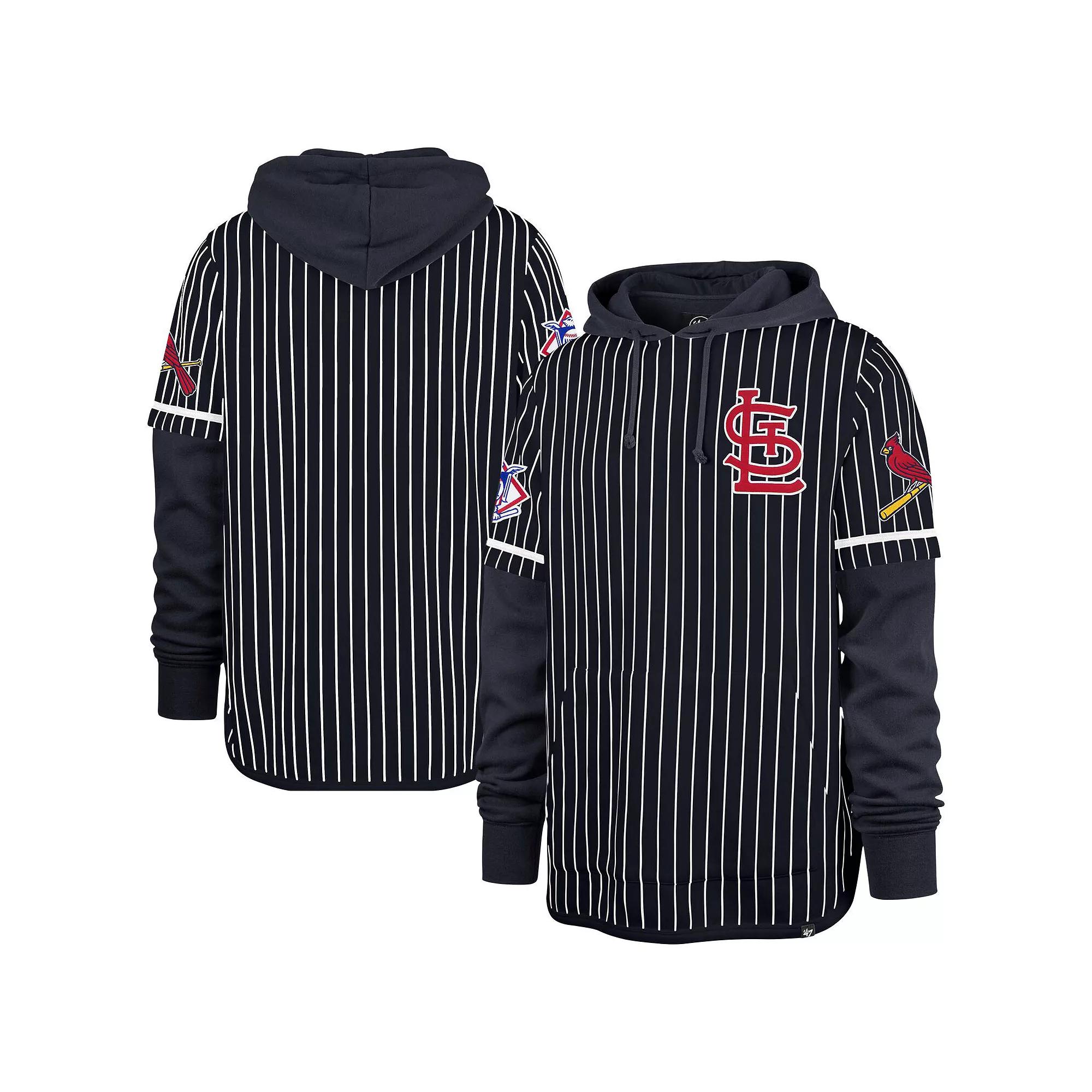 Men's '47 Navy St. Louis Cardinals Pinstripe Double Header Pullover Hoodie,  Product Image