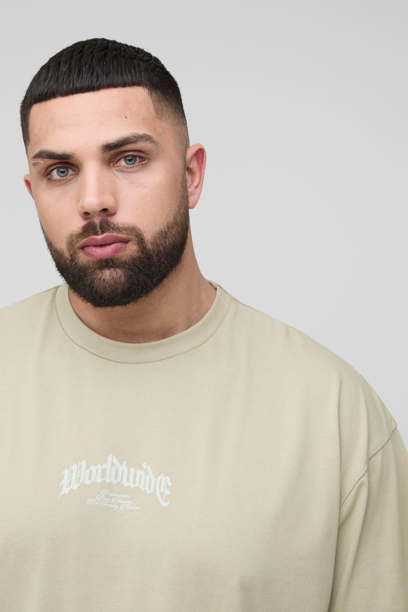 Plus Oversized Worldwide Cross Print T-Shirt & Short Set | boohooMAN USA Product Image