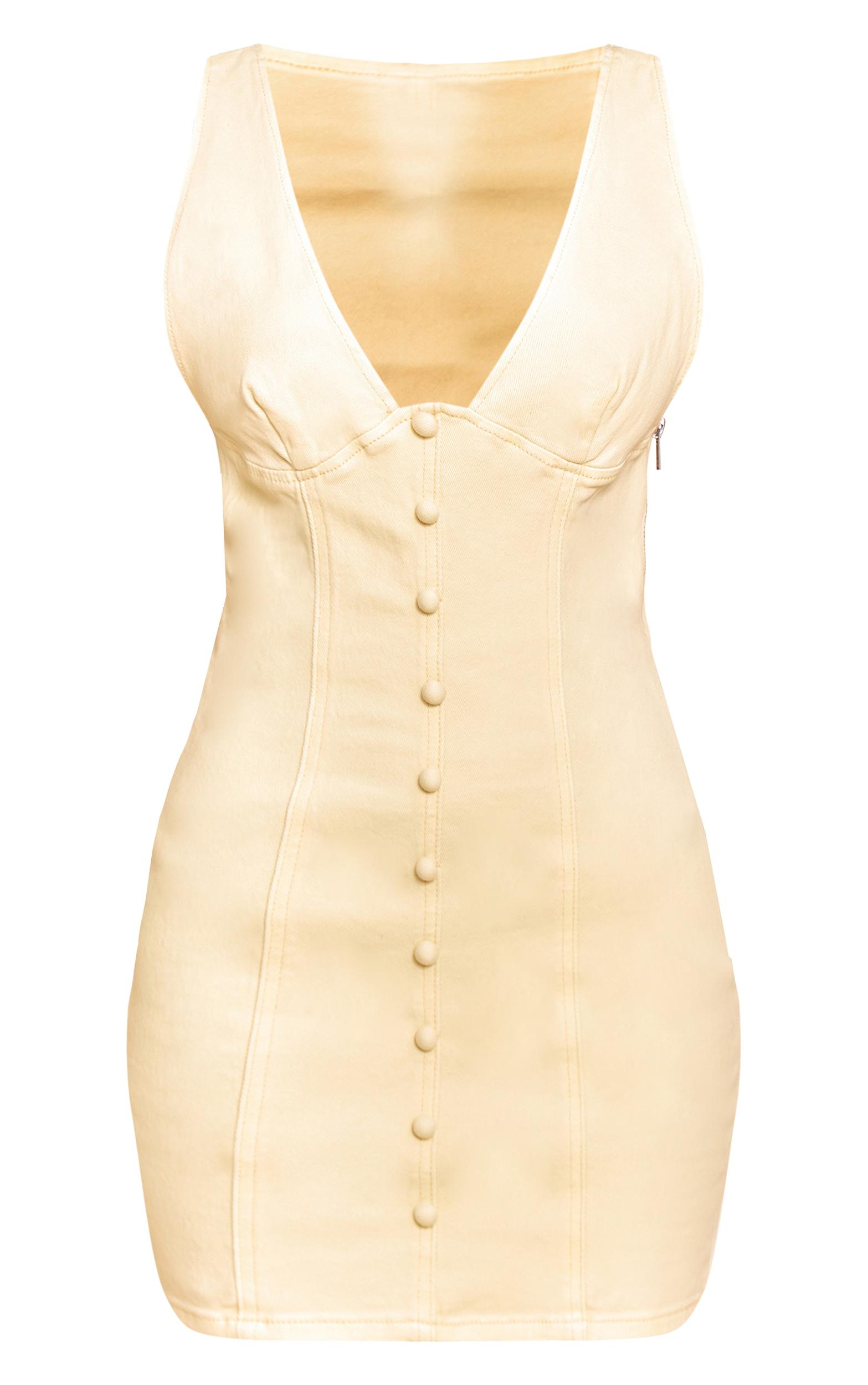 Petite Almond Button Detail Denim Mini Dress Product Image