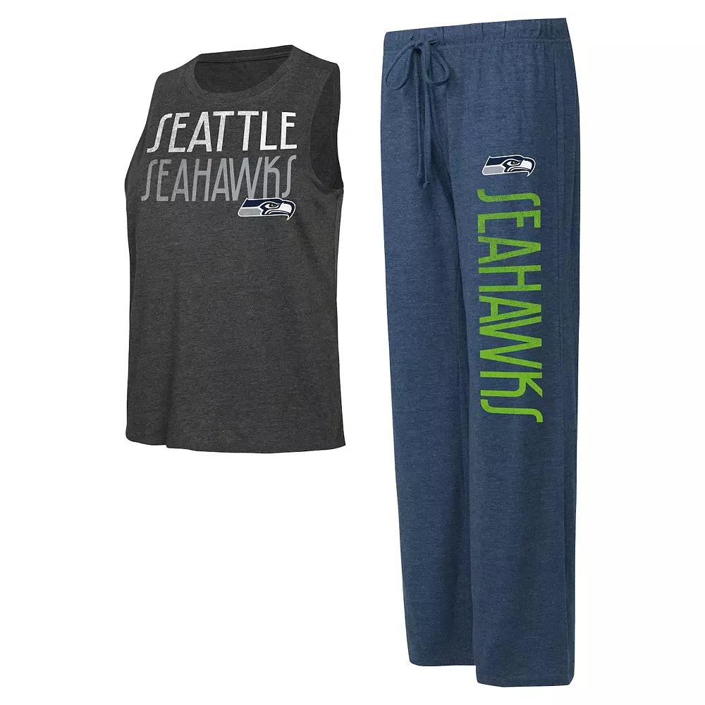 Women's Concepts Sport Navy/Charcoal Seattle Seahawks Muscle Tank Top & Pants Lounge Set,  Product Image