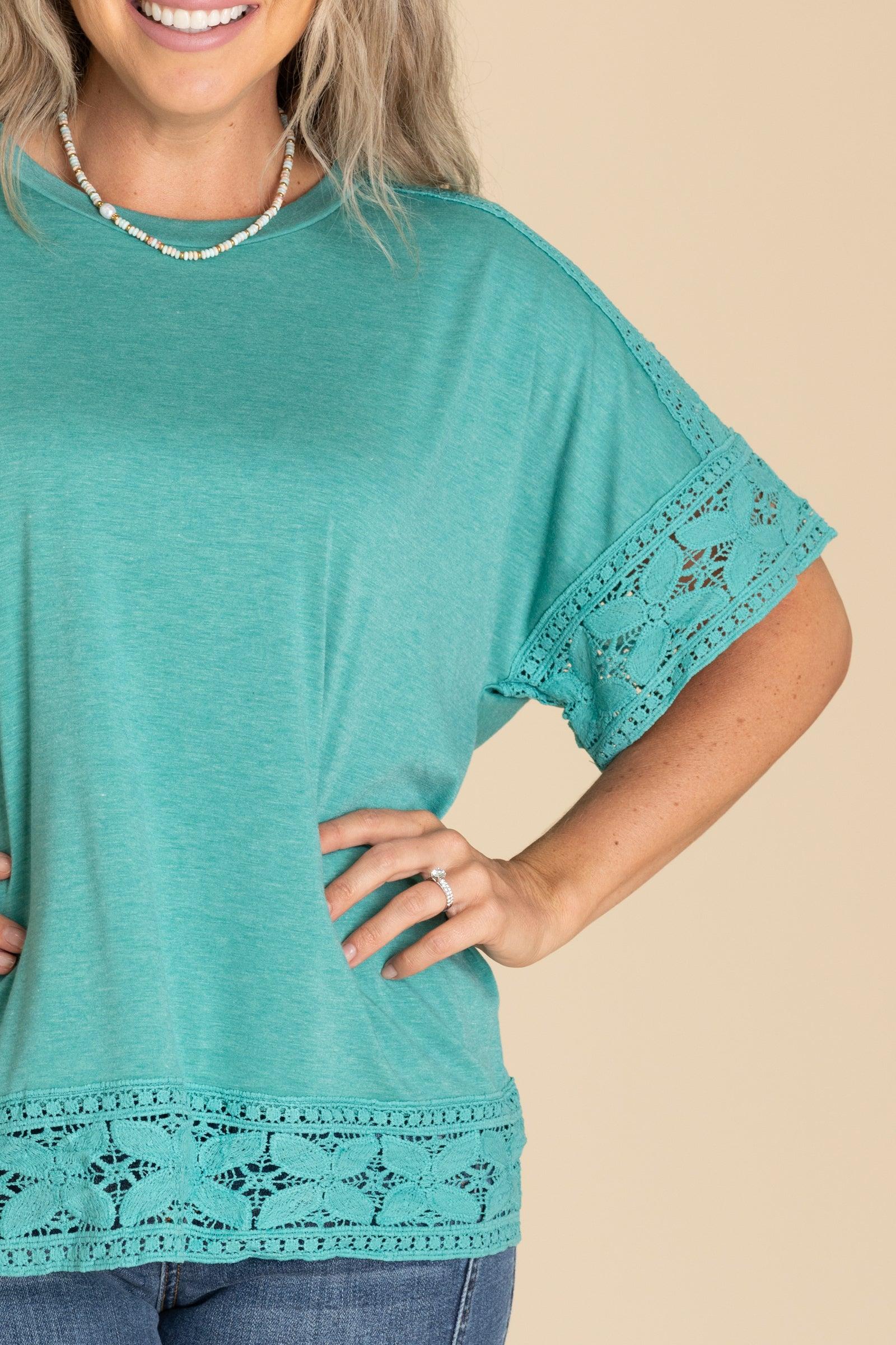 Short Sleeve Lace Trim Knit Top Product Image