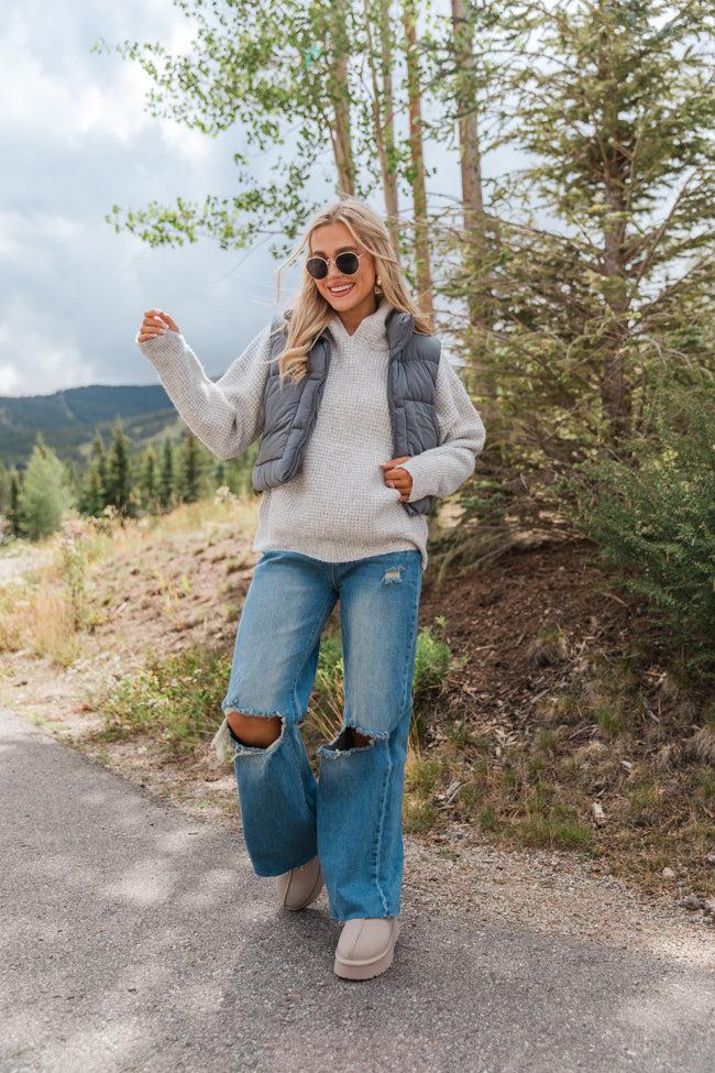 Found Your Love Grey Oversized Waffle Hooded Sweater FINAL SALE Product Image