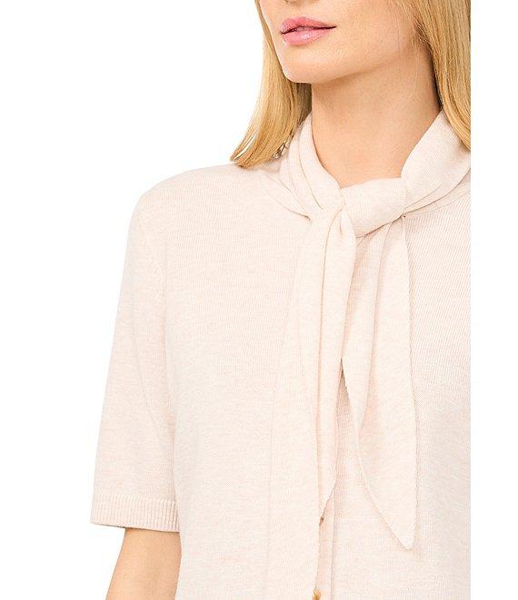 CeCe Knit Tie Neck Short Sleeve Cardigan Product Image