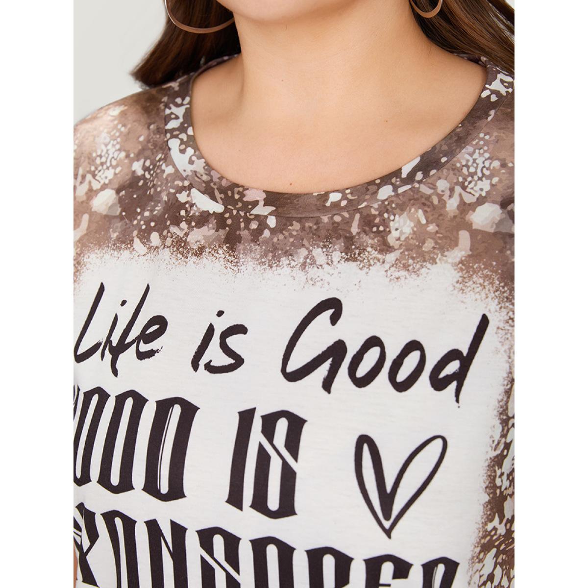Plus Size Letter Print Contrast Tie Dye Round Neck T-shirt Multicolor Women Casual Printed Letter Dailywear T-shirts BloomChic 14-16/1X Product Image