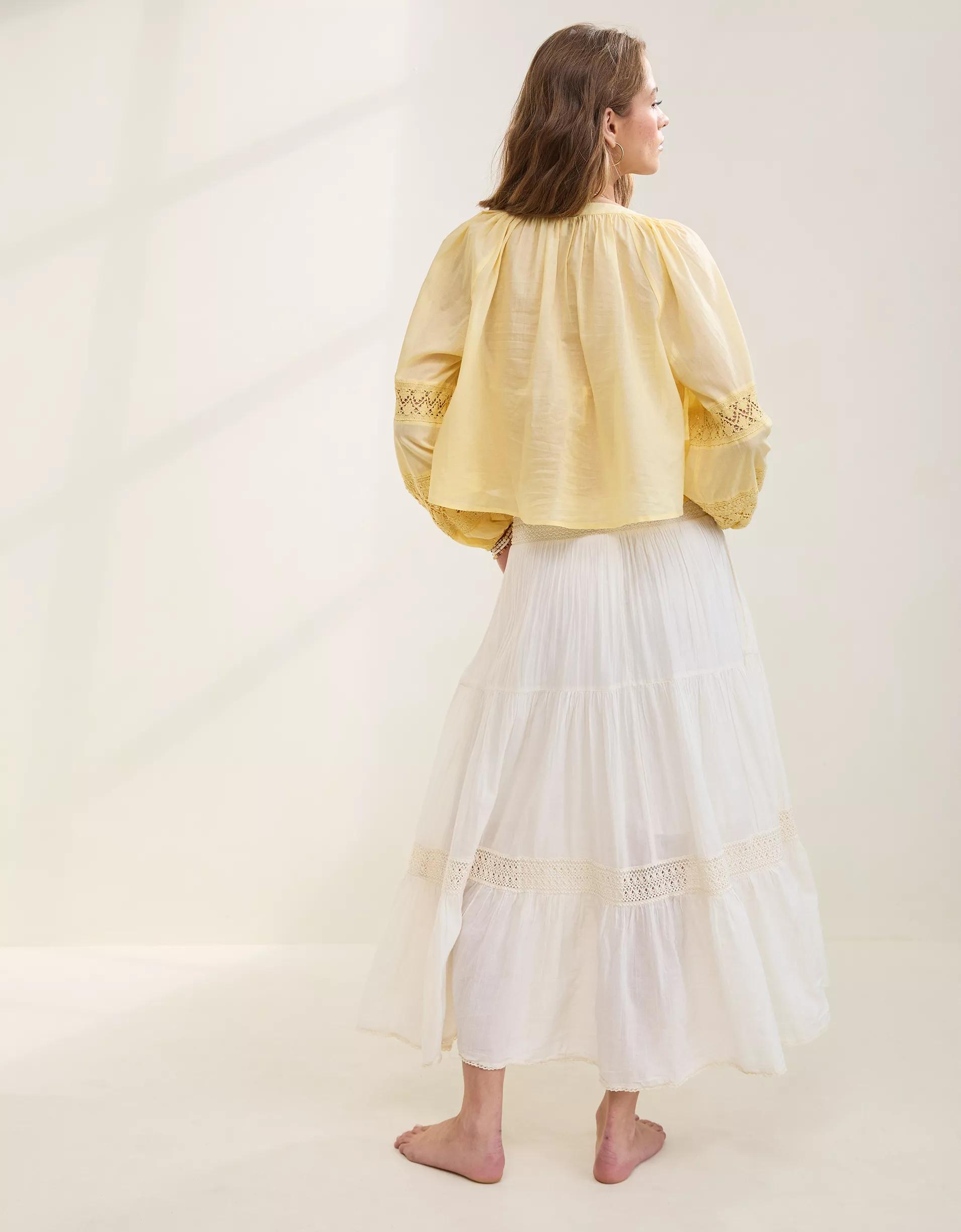 Aerie Long Sleeve Crochet Button Down Shirt Product Image