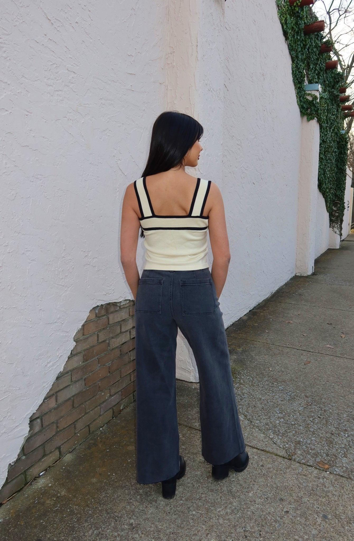 Solid Cream Black Trim Sweater Tank Top - FINAL SALE Product Image