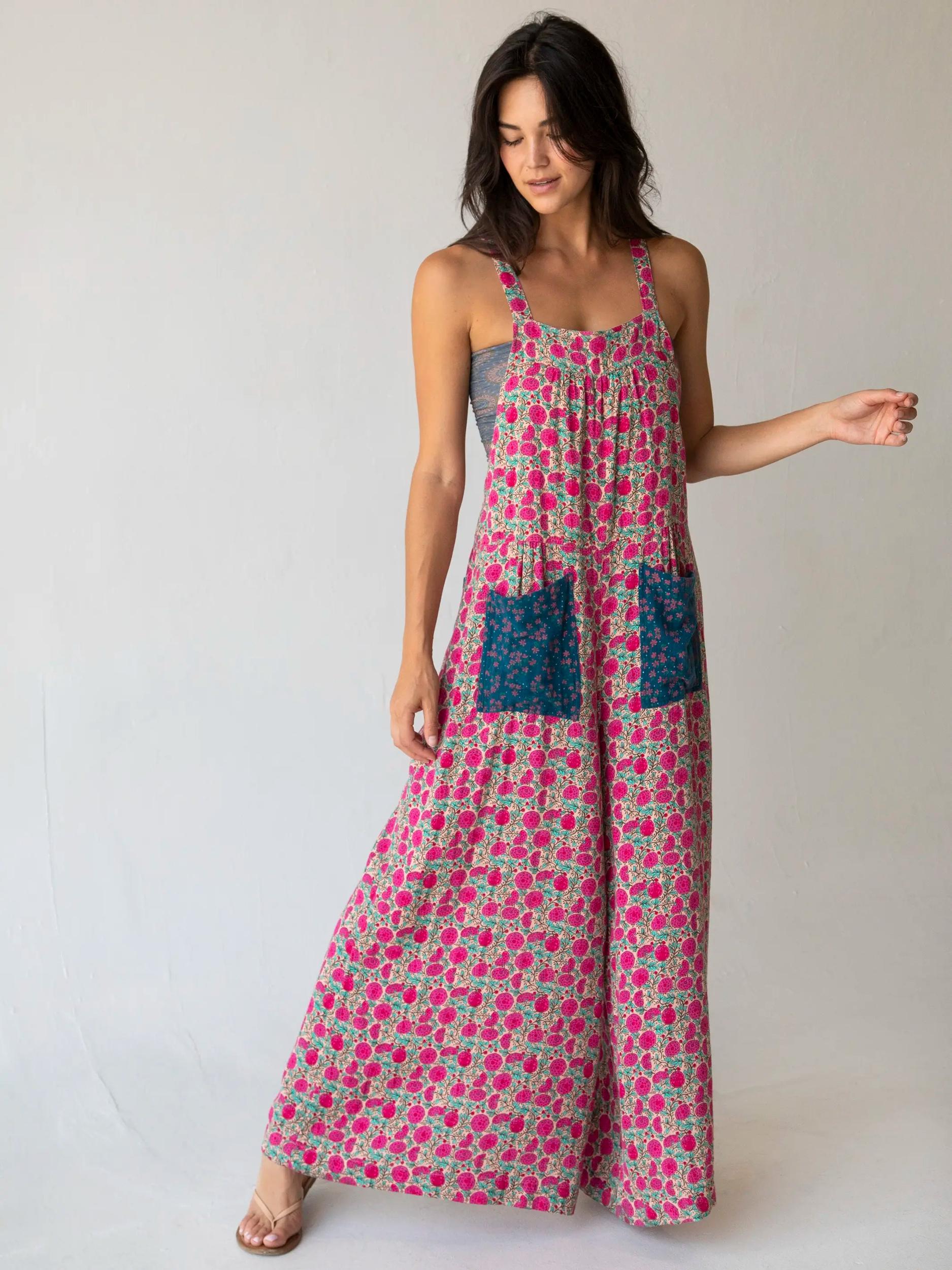 Dakota Tie Overall - Pink Puff Floral Cotton Product Image