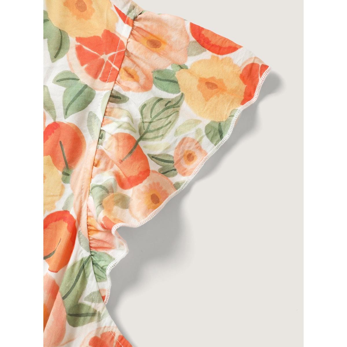 Plus Size Citrus Print Pleated Flutter Sleeve Midi Dress Multicolor Women Round Neck Cap Sleeve Curvy BloomChic 18-20/2X Product Image