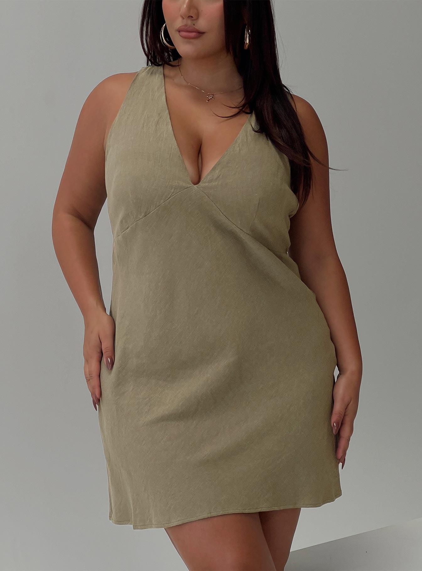 Portillo Linen Blend Mini Dress Olive Curve Product Image