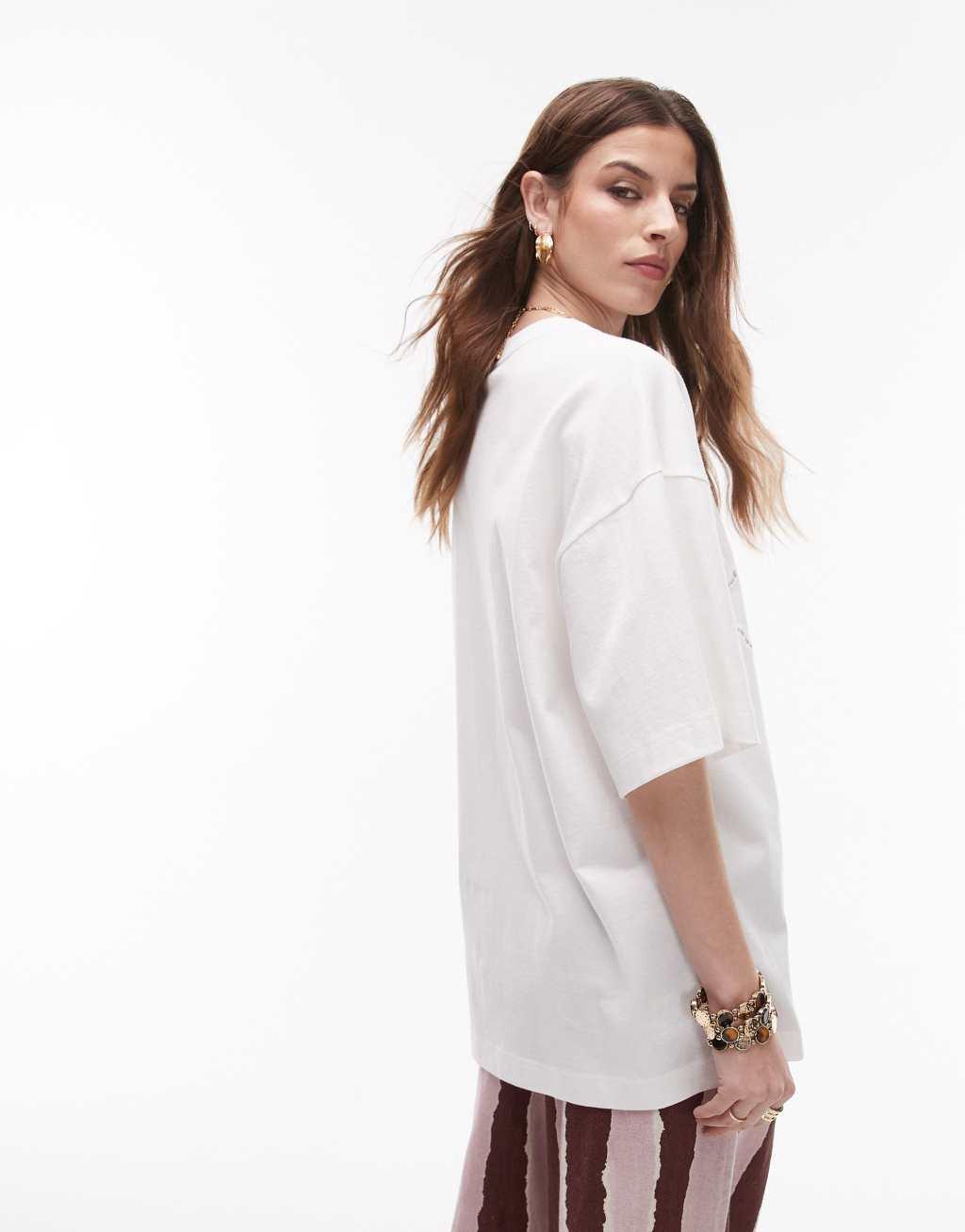 Topshop La Terezza cutwork oversized tee in white Product Image