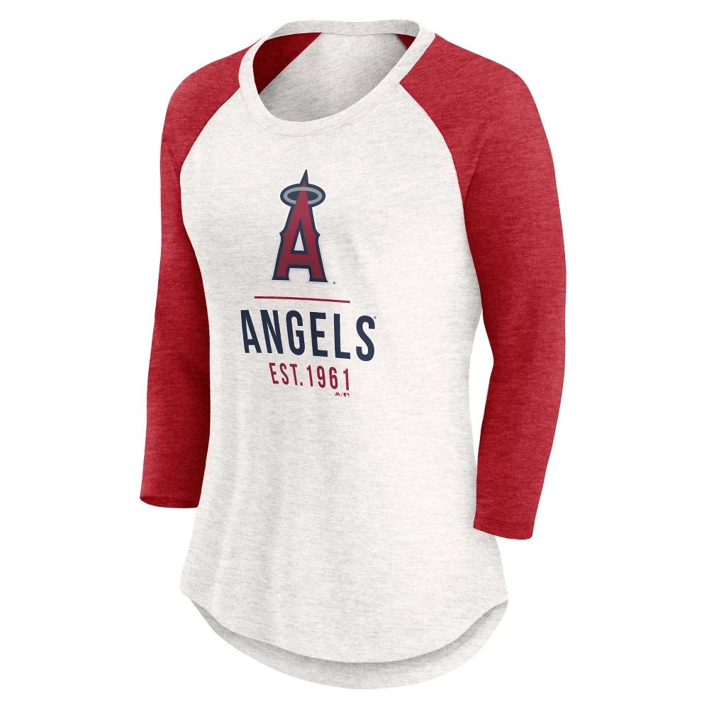 MLB Los Angeles Angels Women's White 3/4 Sleeve Fashion T-Shirt : Cotton-Polyester Blend, Crew Neck, Tagless Design Product Image