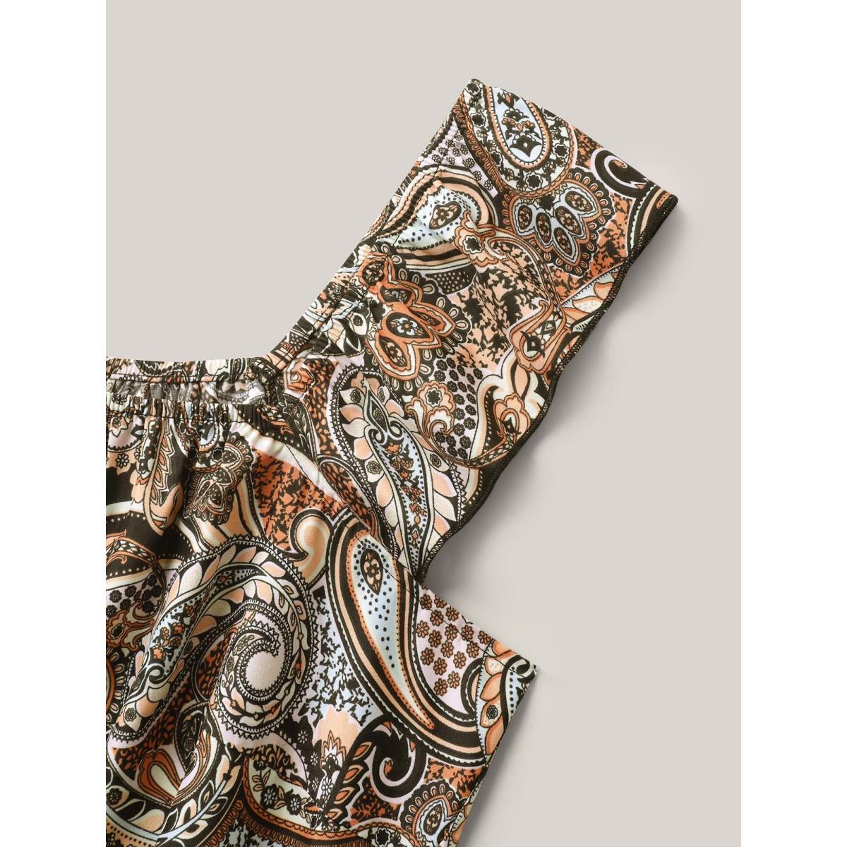 Plus Size BlackFlower Paisley Print Stretchy Waist Pockets Jumpsuit Women Sleeveless Square Neck Vacation Loose Jumpsuits BloomChic 10/M Product Image