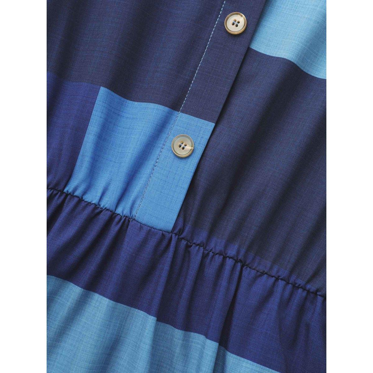 Plus Size Shirt Collar Colorblock Contrast Midi Dress DarkBlue Women Elegant Contrast Shirt collar Long Sleeve Curvy BloomChic 12/L Product Image