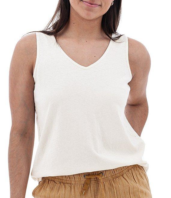 Aventura Simone Organic Cotton Hemp Slub Knit Jersey Soft V-Neck Ladder Lace Trim Tank Product Image