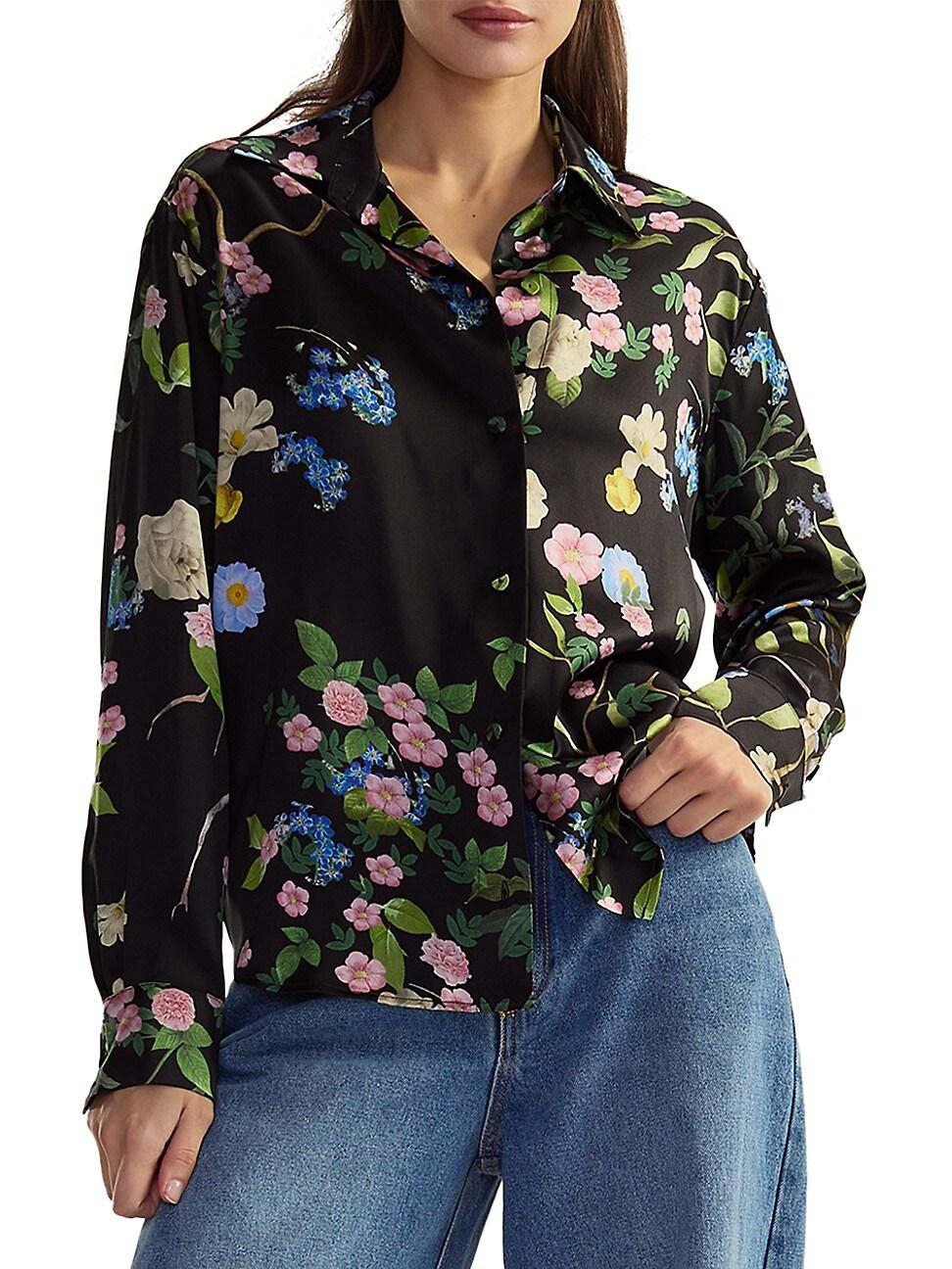 Womens Floral Silk Button-Front Shirt Product Image