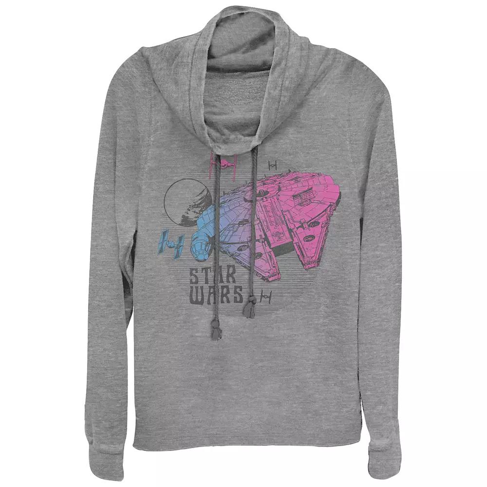 Juniors' Star Wars Gradient Millennium Falcon Cowlneck Graphic Lightweight Long Sleeve, Girl's,  Product Image