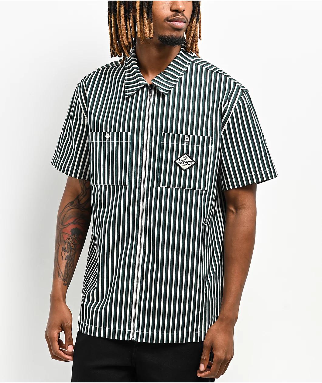 Empyre Eagle Glen Green & Black Striped Short Sleeve Shirt Product Image