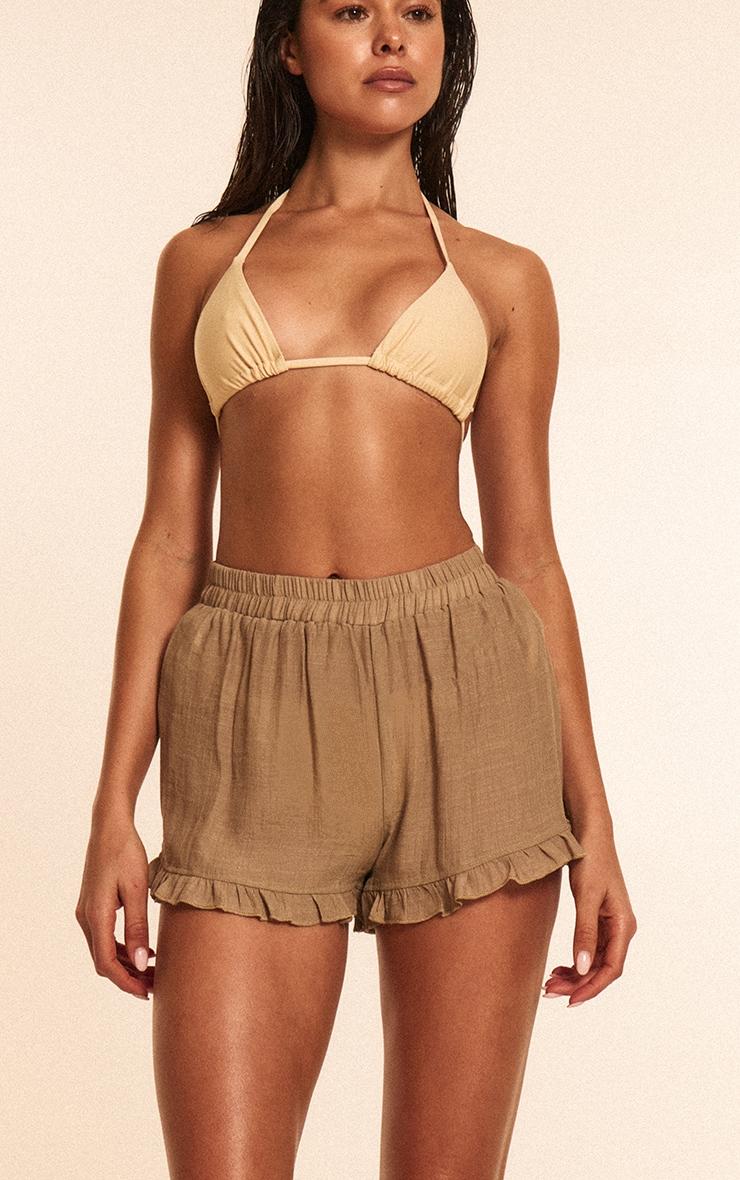 Stone Linen Look Frill Edge Shorts Product Image